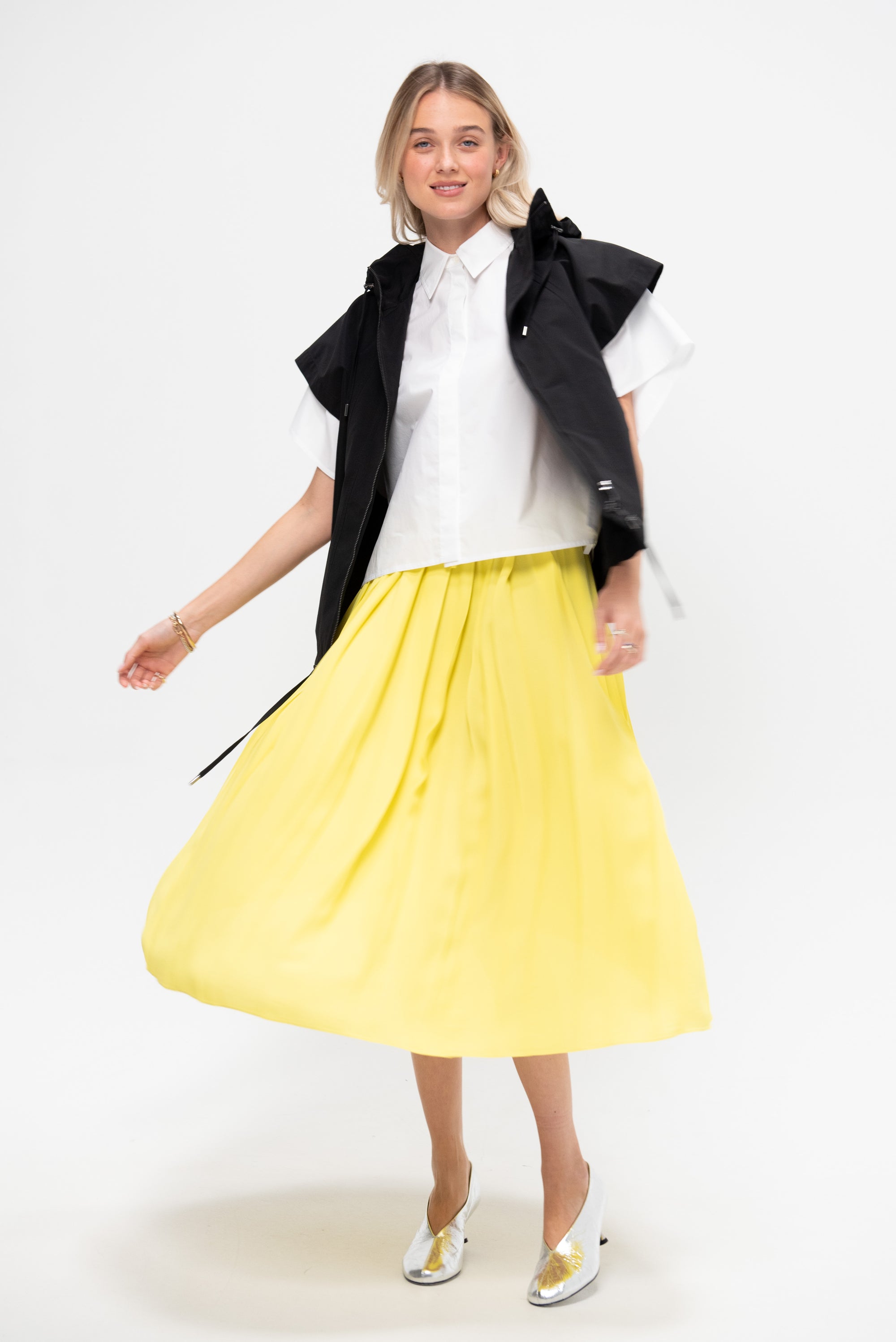 Elastic Waist - Pleated Skirt, Acid Yellow