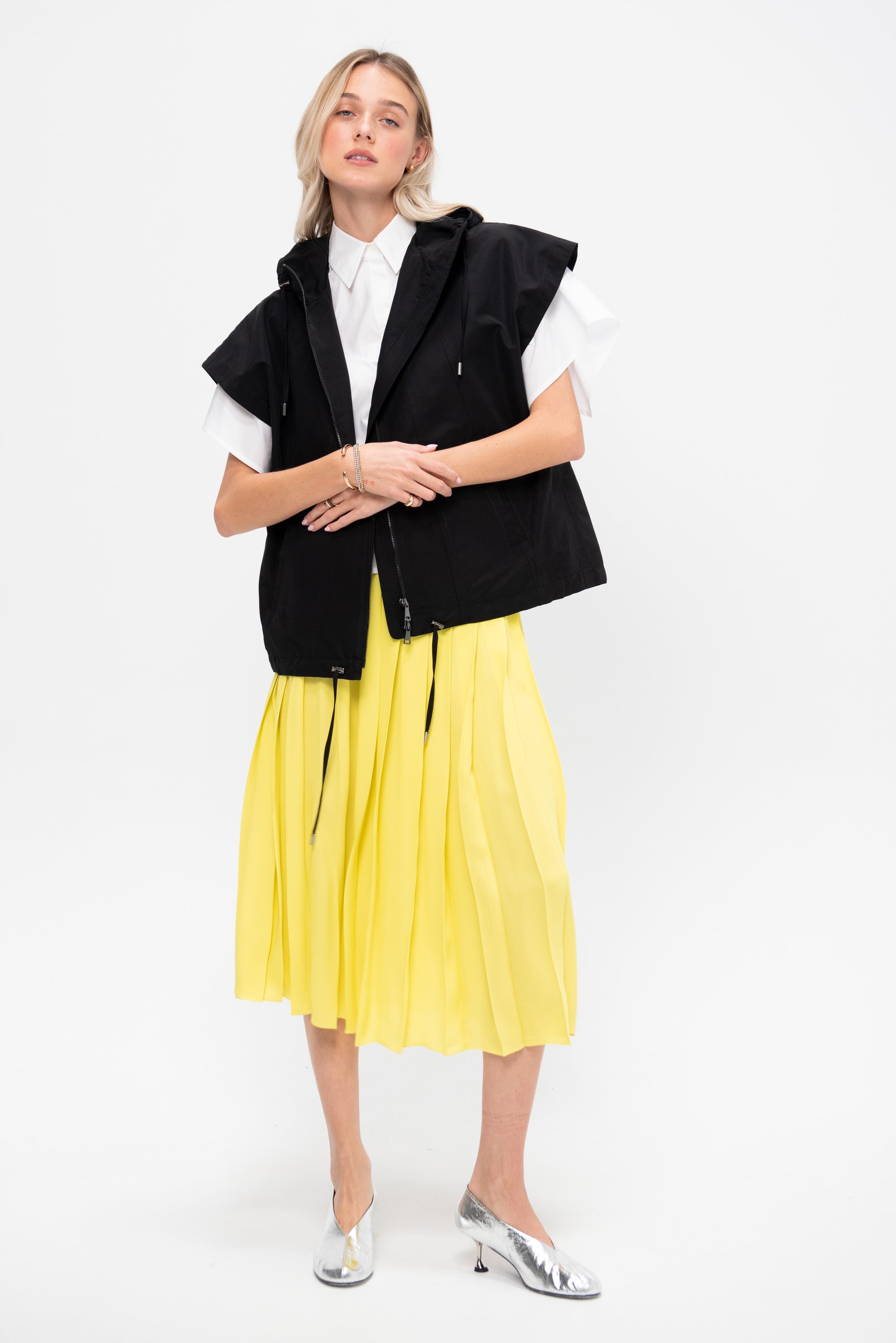 Elastic Waist - Pleated Skirt, Acid Yellow