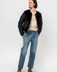 Shearling Cropped Aviator, Black & Dark Olive