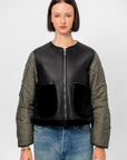 Shearling Cropped Aviator, Black & Dark Olive