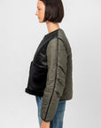 Shearling Cropped Aviator, Black & Dark Olive