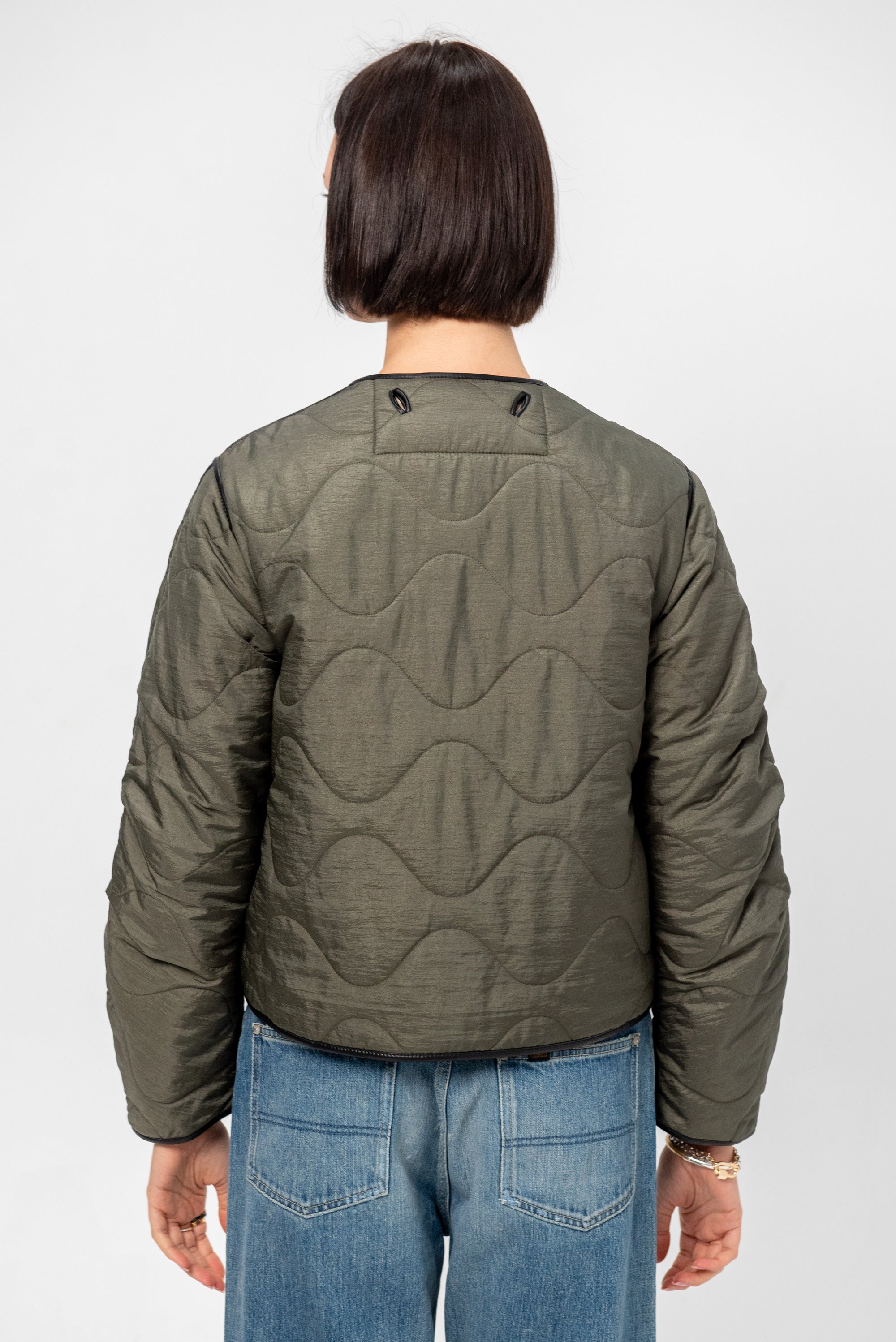 Shearling Cropped Aviator, Black &amp; Dark Olive