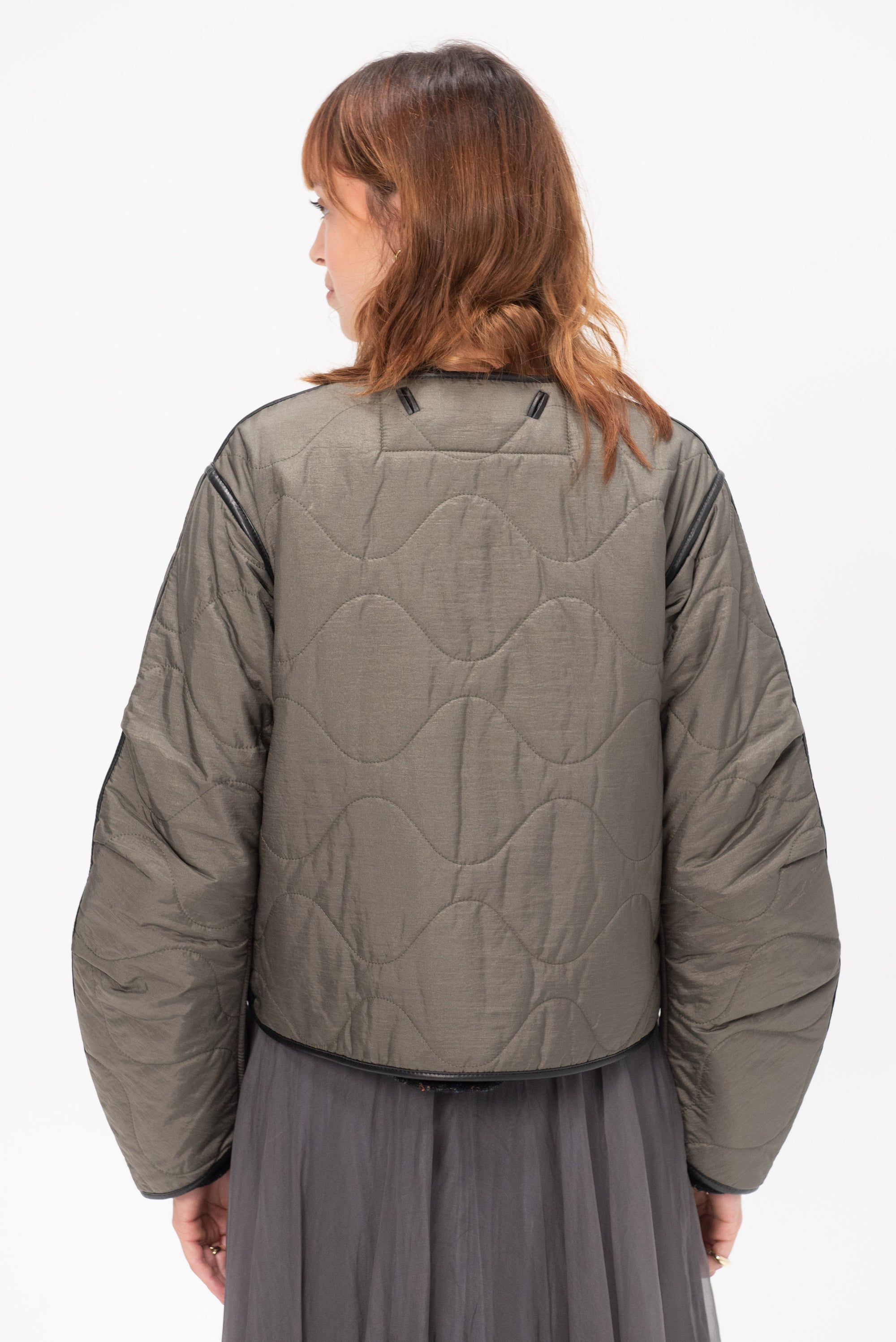 MARFA STANCE - Shearling Cropped Aviator, Black and Dark Olive