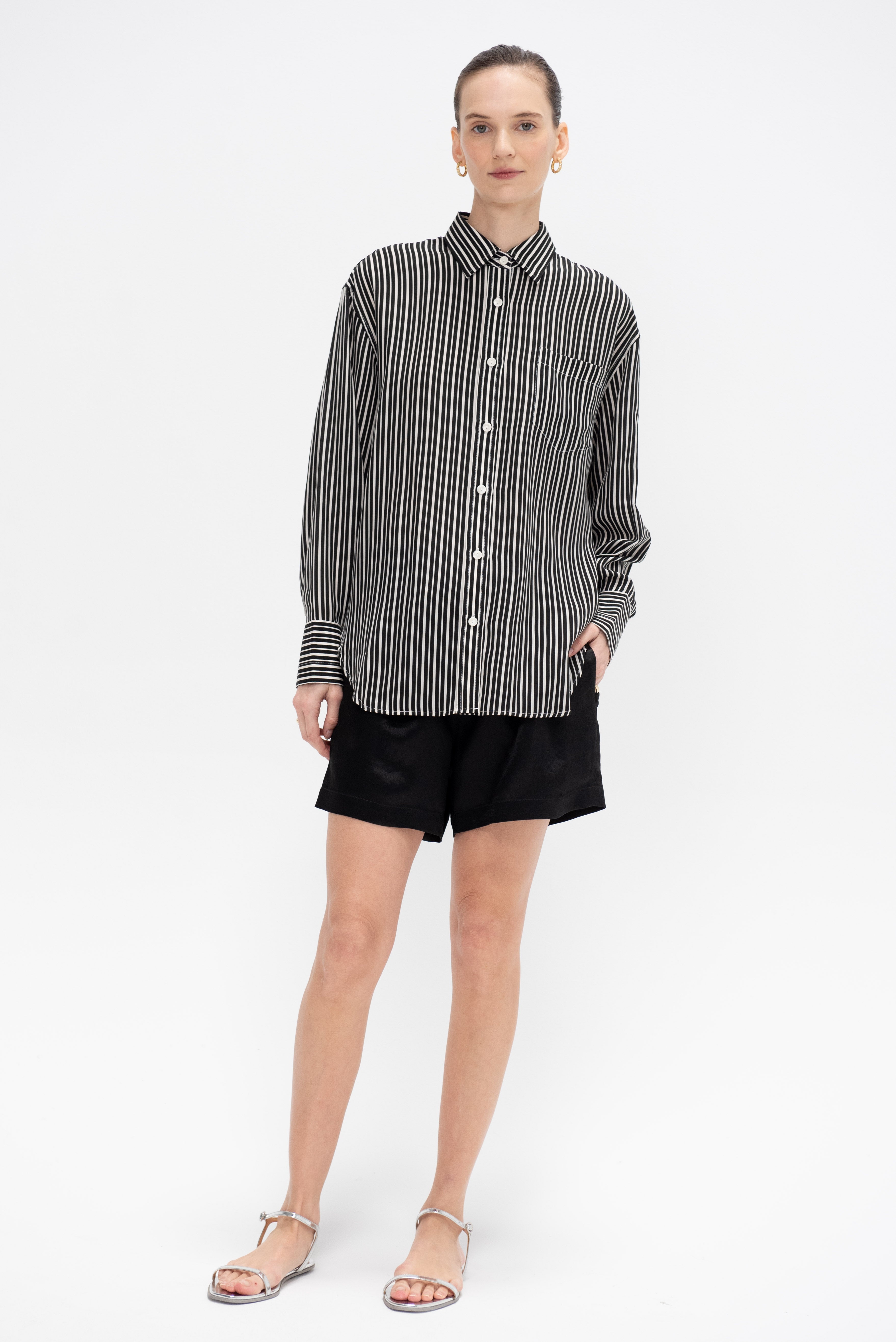 black and white striped tunic tops