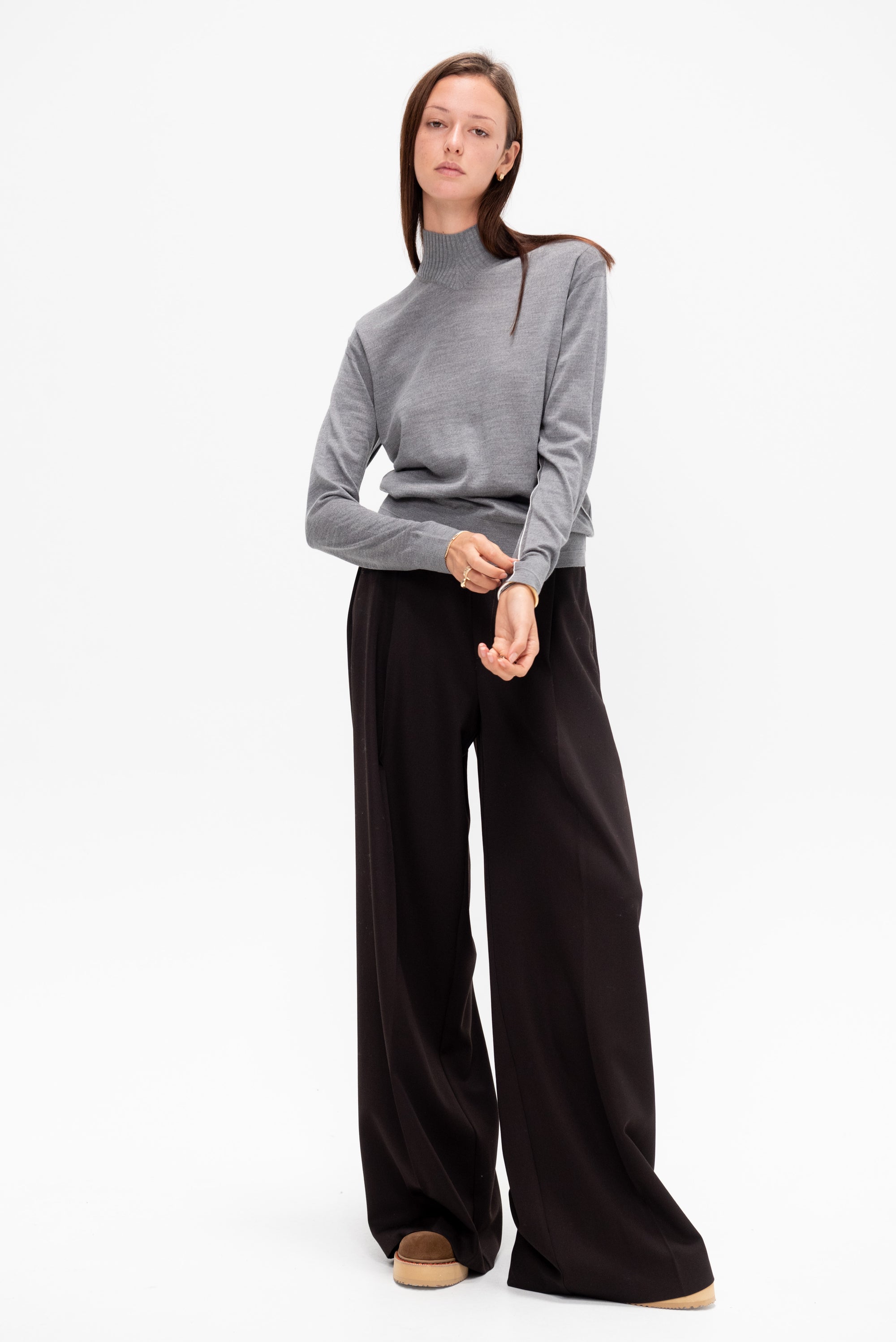 Fine Guauge Mock Neck, Heather Grey
