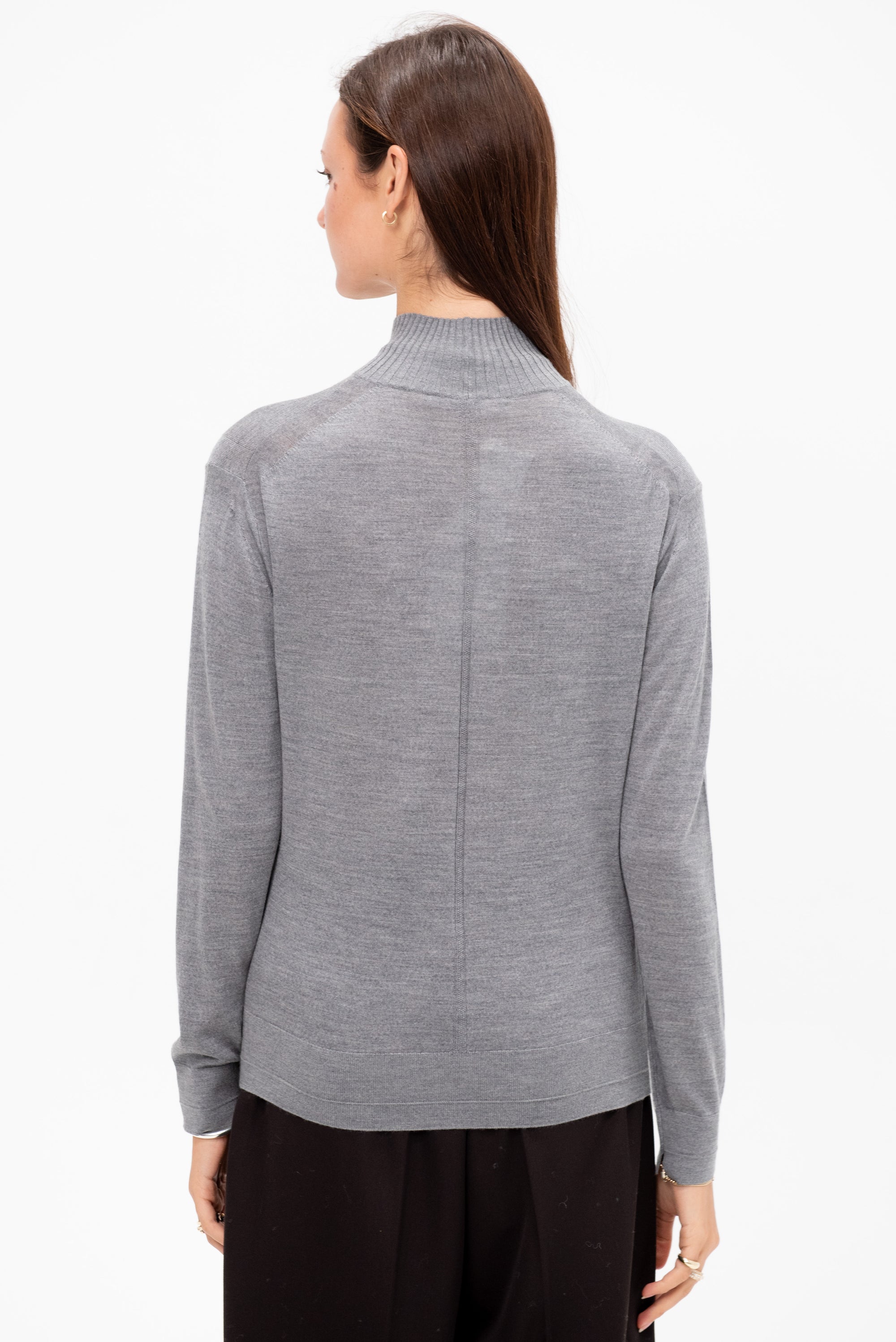 Fine Guauge Mock Neck, Heather Grey