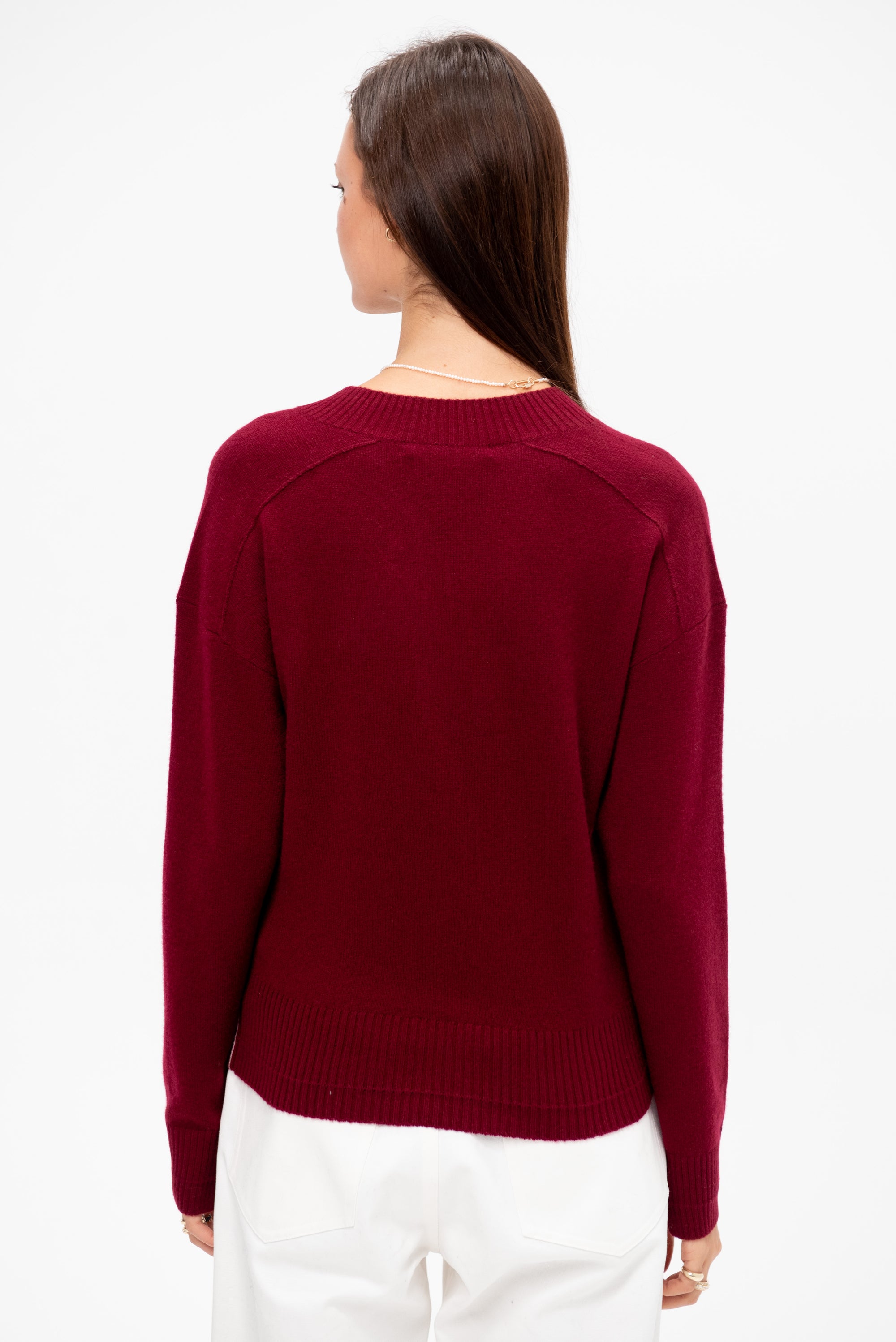 High V-Neck Sweater, Oxblood