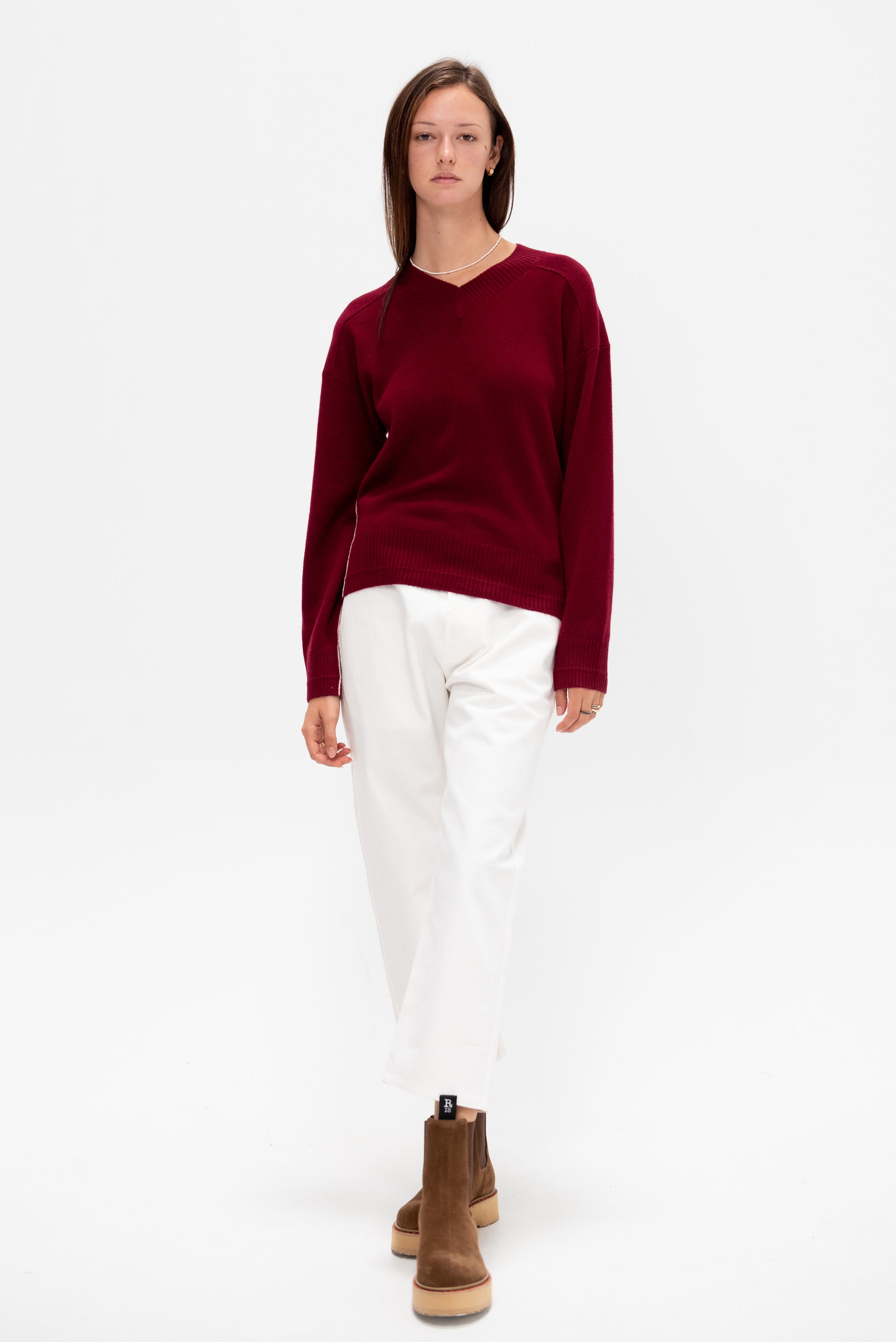 High V-Neck Sweater, Oxblood