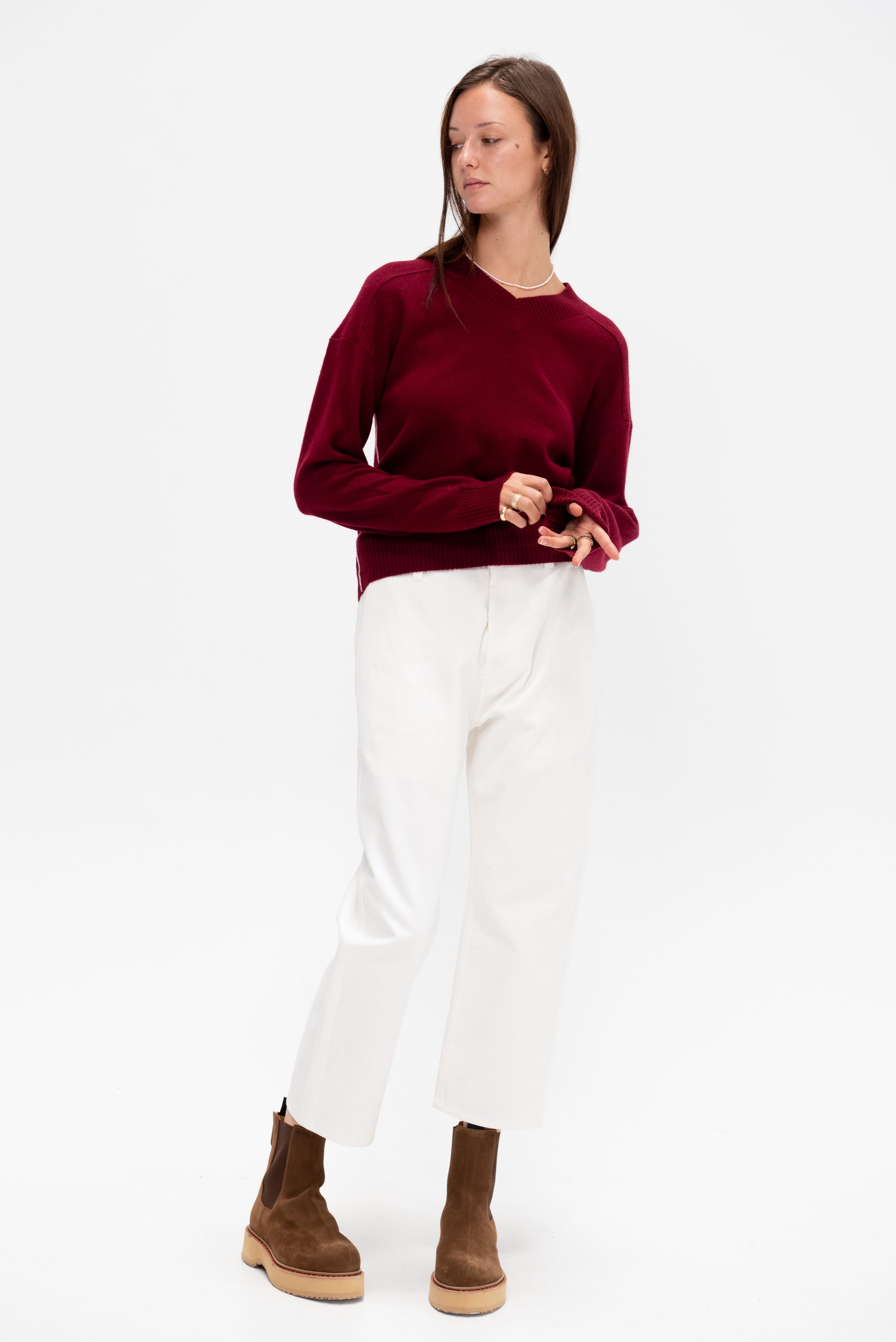 High V-Neck Sweater, Oxblood