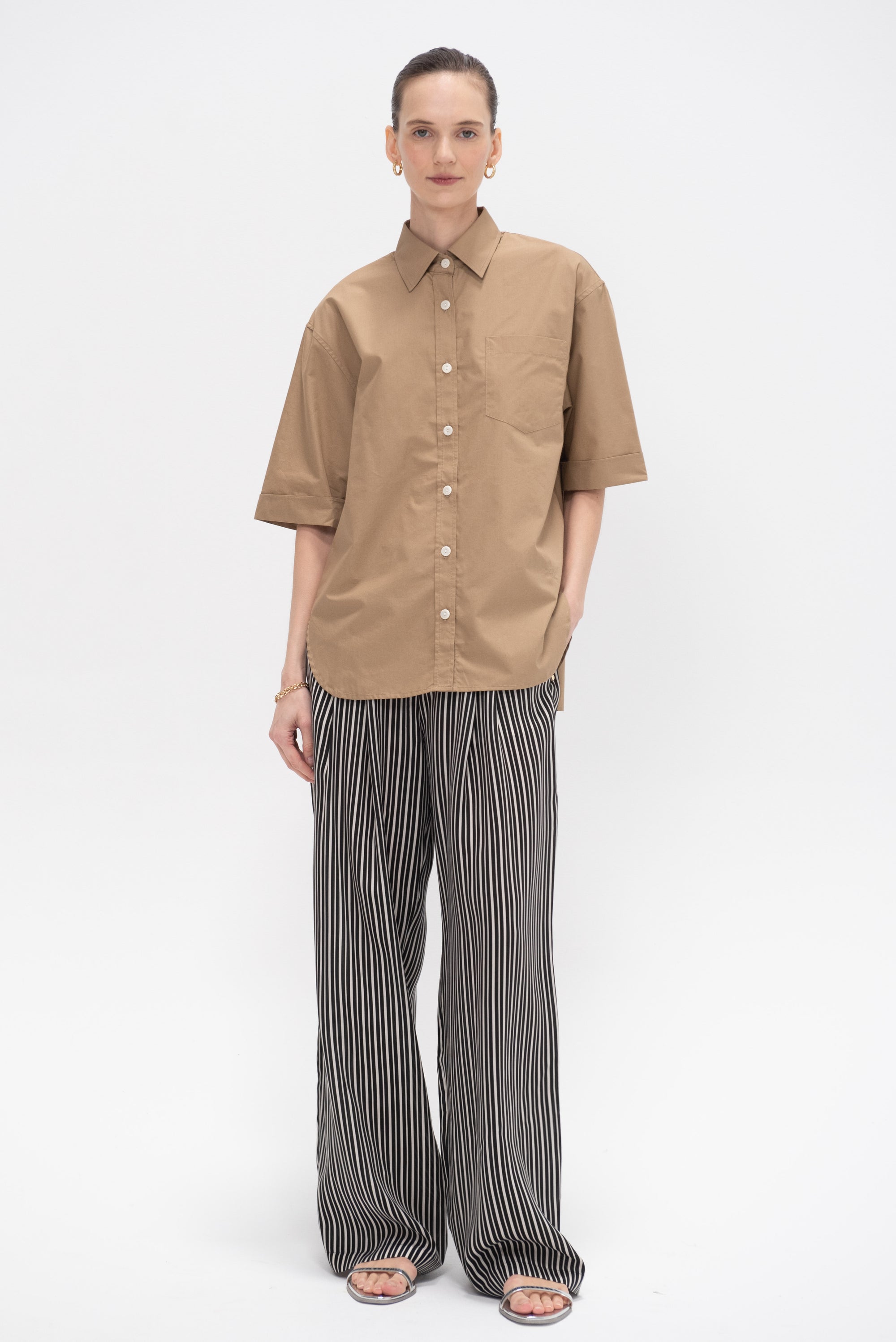 Short Sleeve Oversized Shirt, Walnut