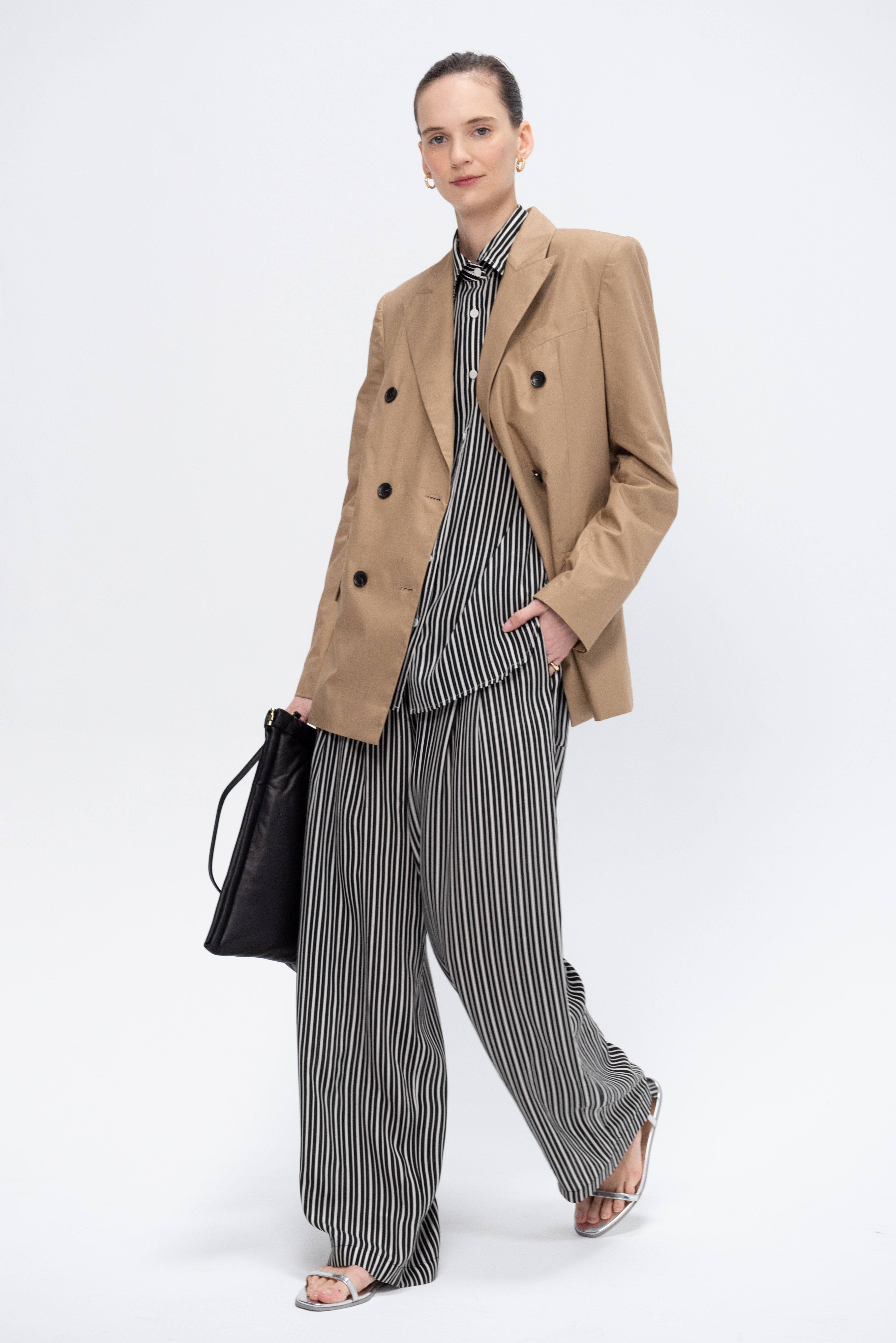 Maria McManus Flap Pocket Pleat Pant, Black and White Stripe