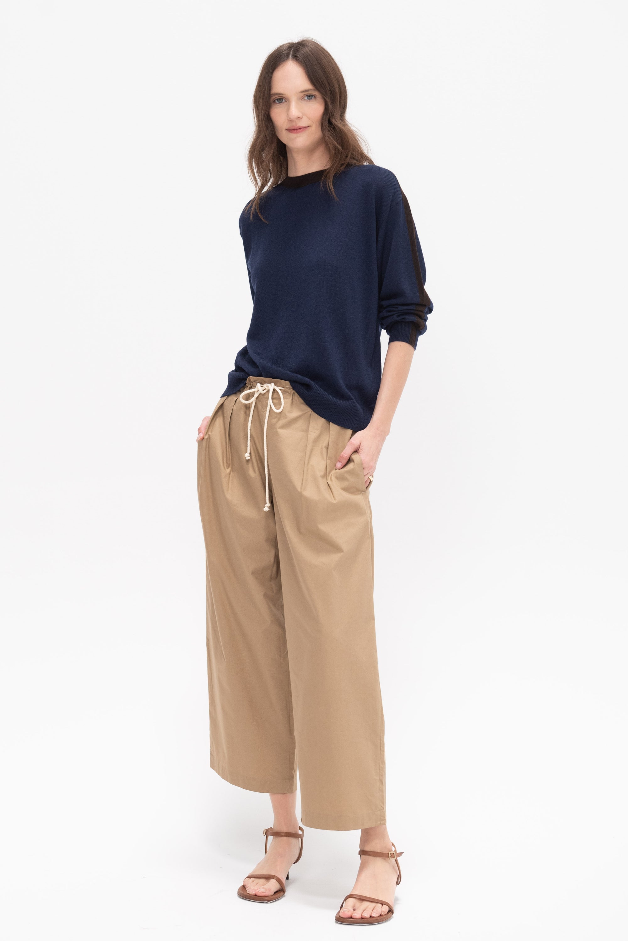 Drawstring Pleat Front Pant, Walnut