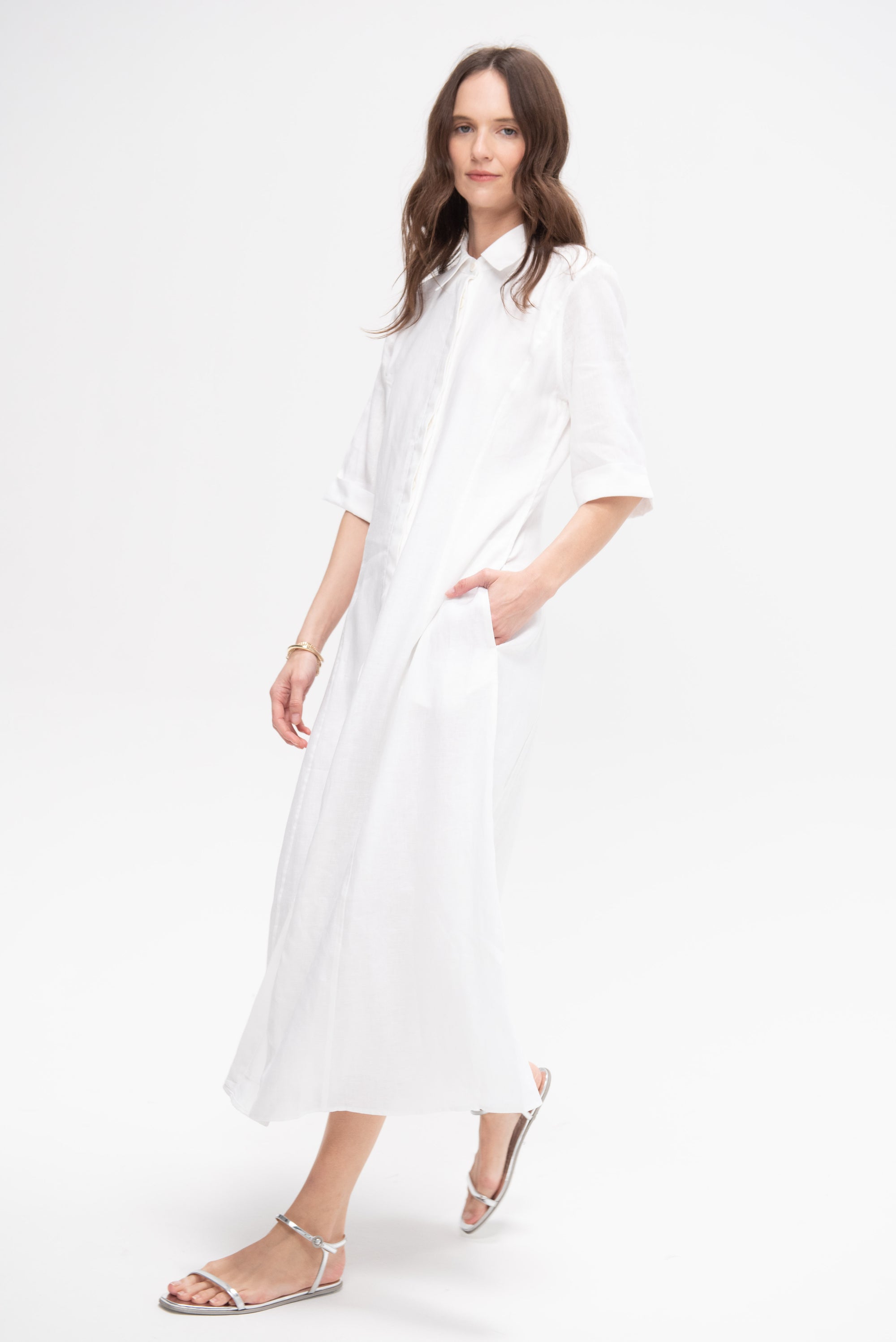 Panel Shirt Dress, White