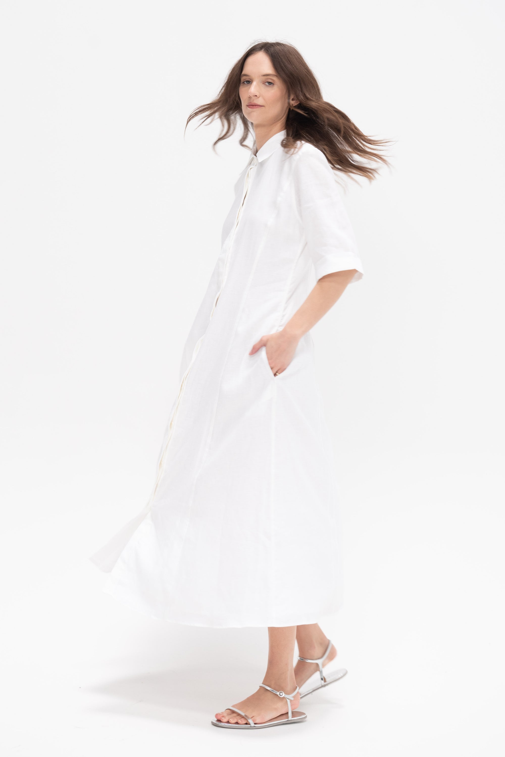 Panel Shirt Dress, White
