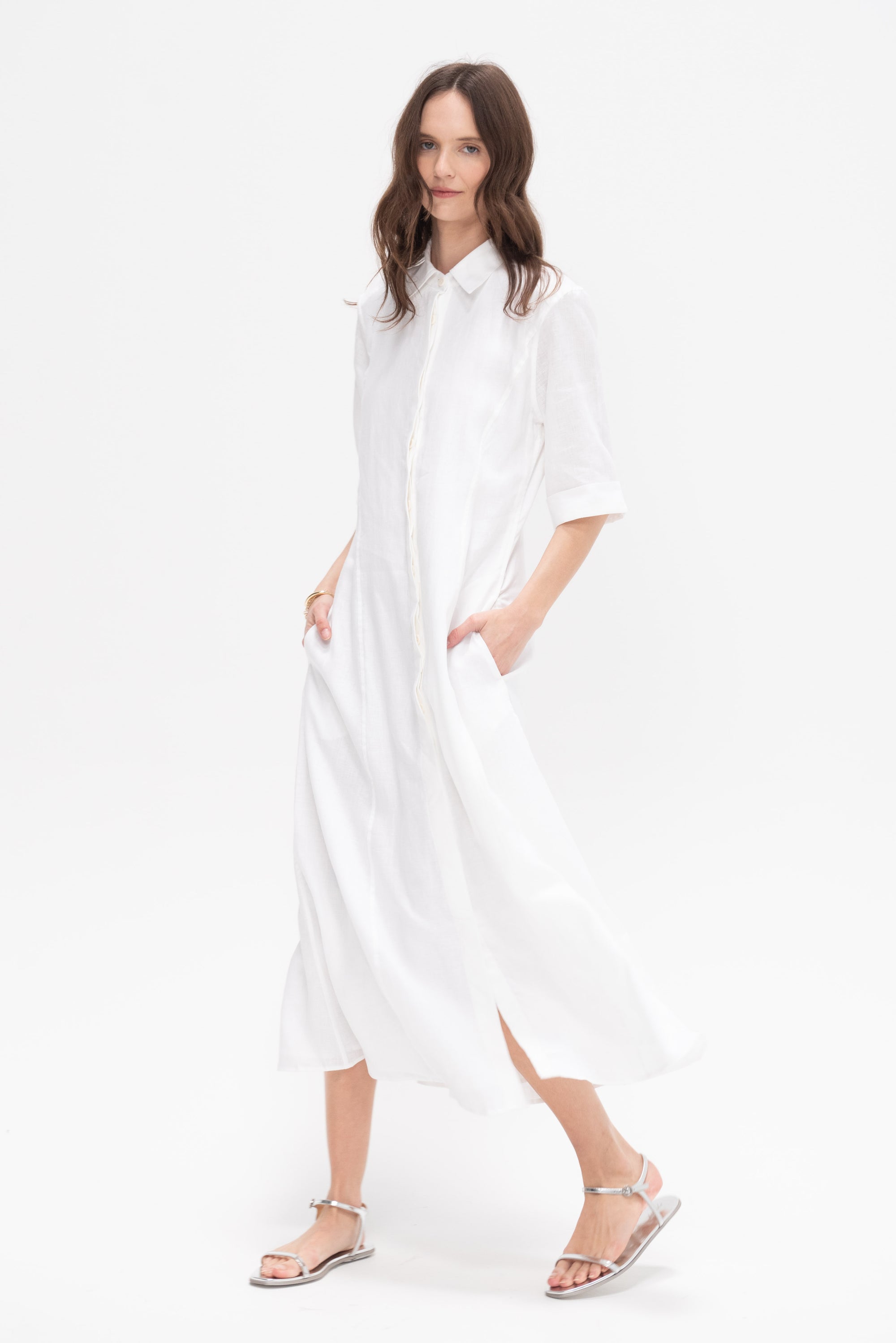 Panel Shirt Dress, White