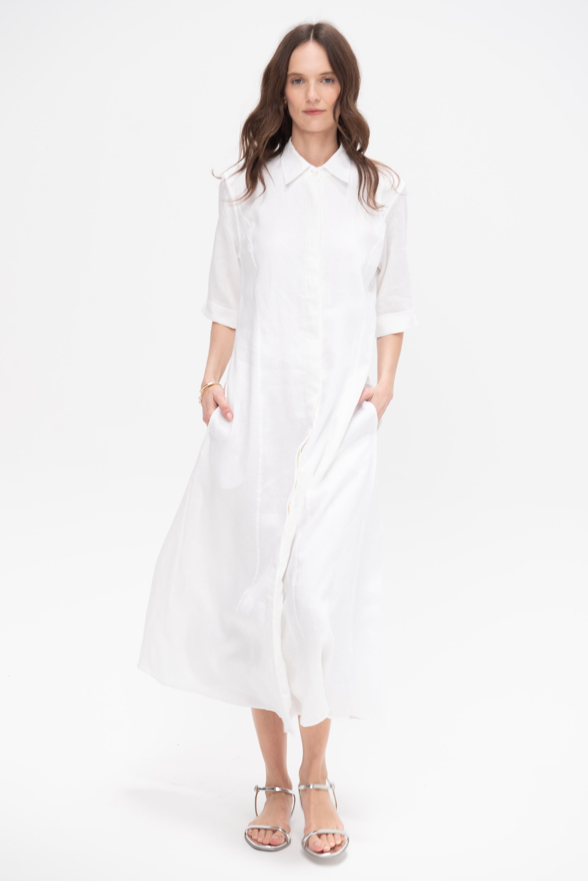 Panel Shirt Dress, White