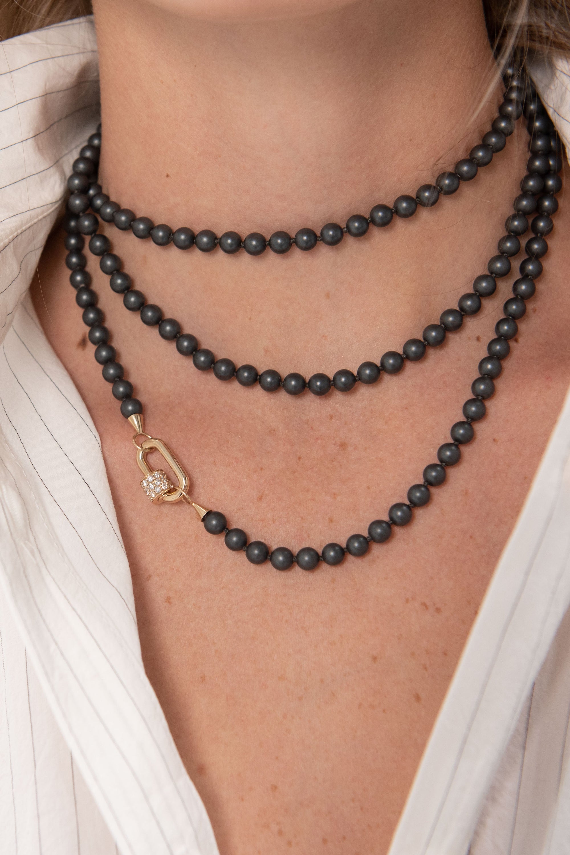 Marla Aaron - Buffed Hematite Strand, Yellow Gold Loops
