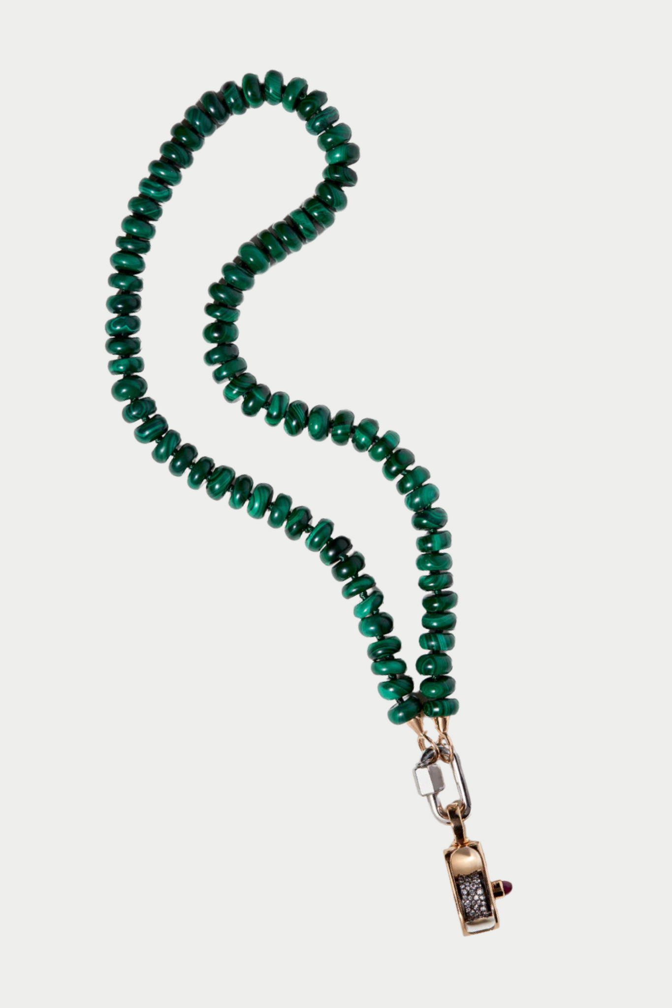 Malachite Rondelle Strand, Yellow Gold