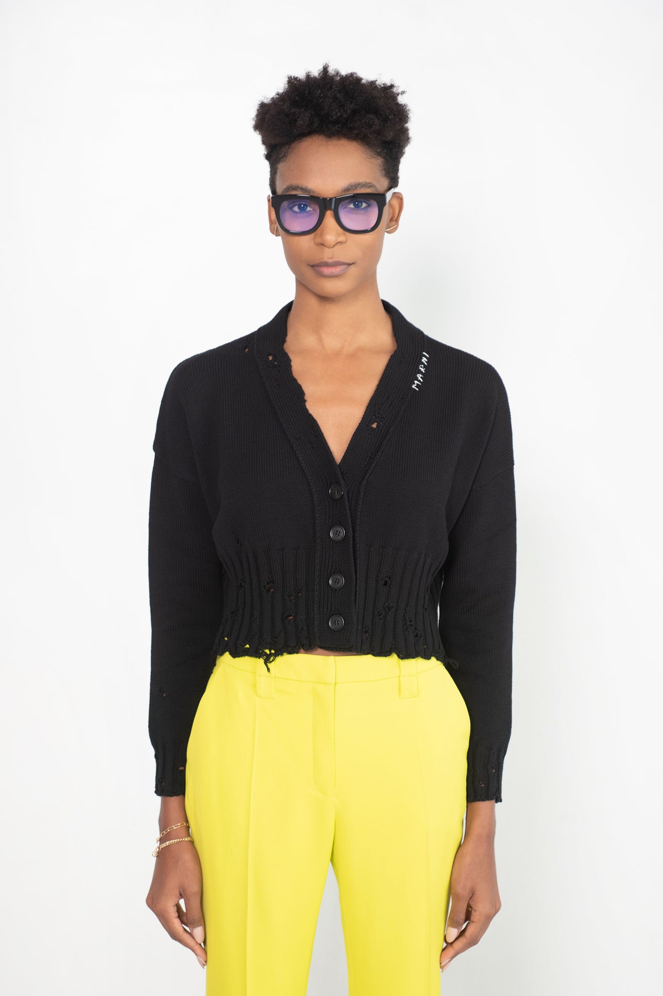 MARNI - Cotton Cropped Cardigan, black