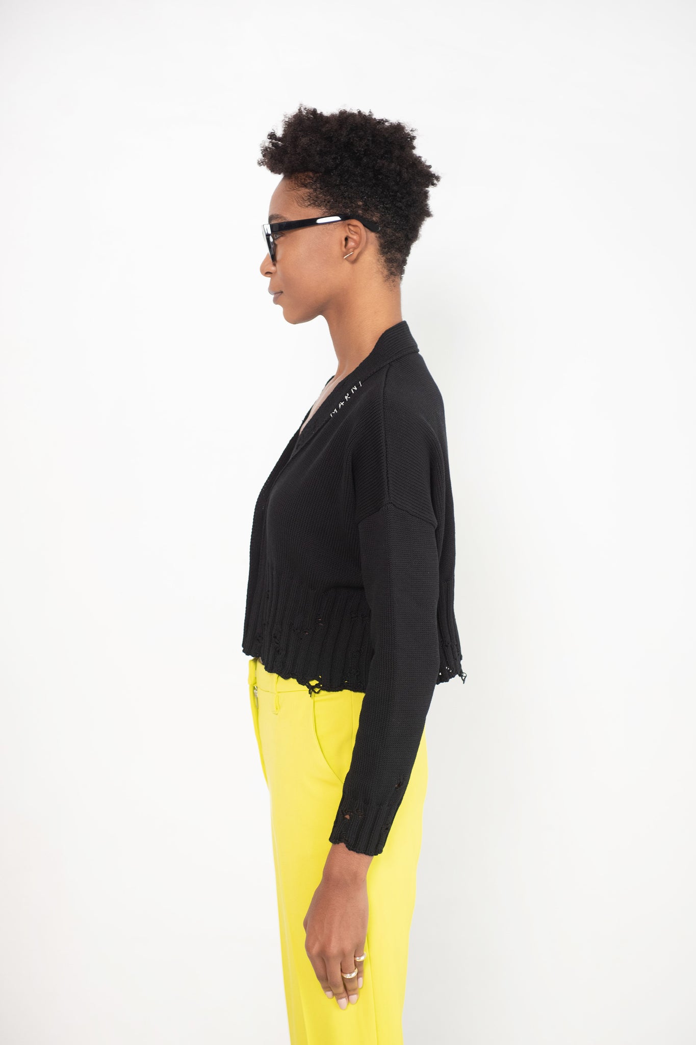 MARNI - Cotton Cropped Cardigan, black
