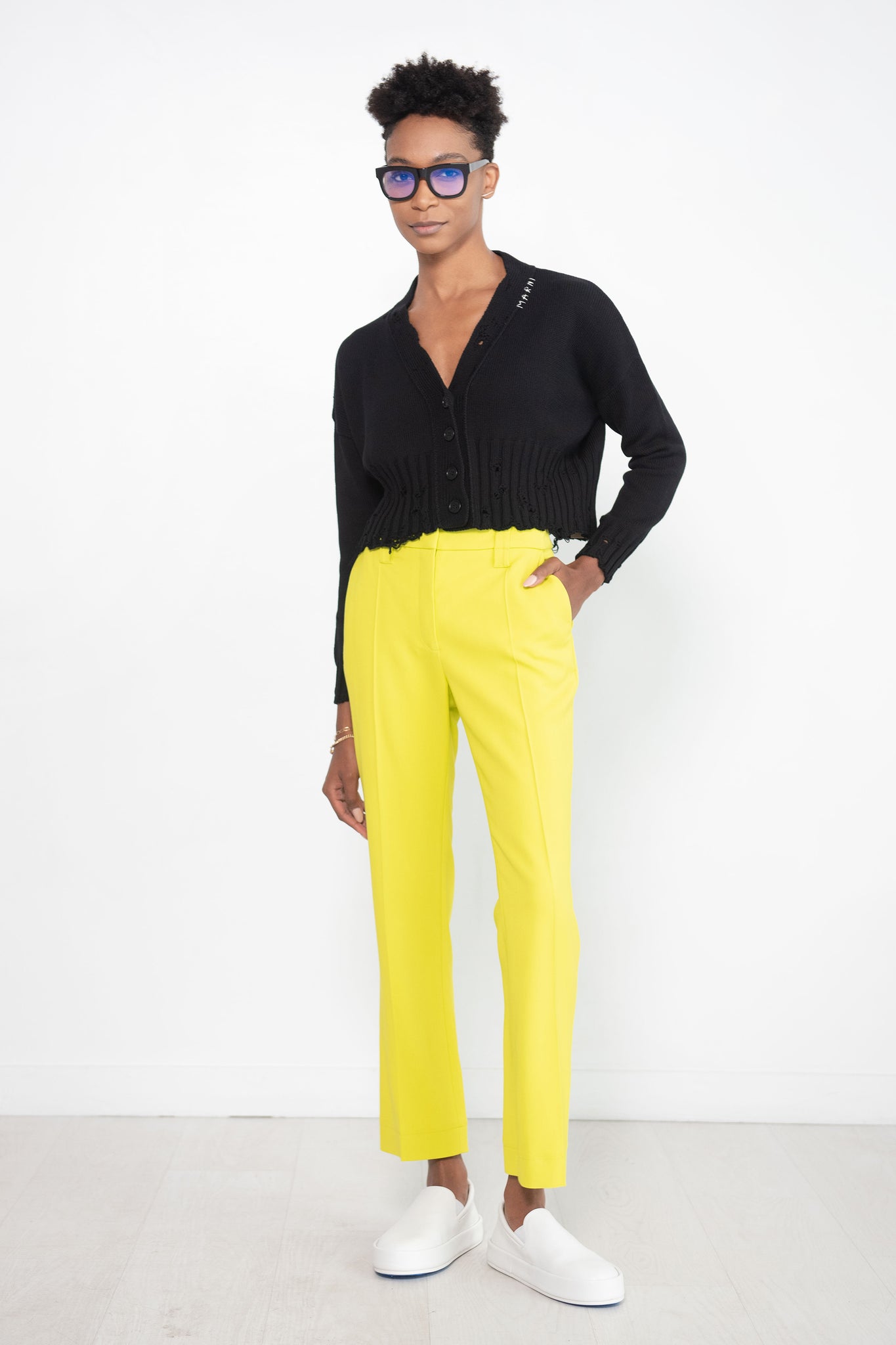 MARNI - Cotton Cropped Cardigan, black