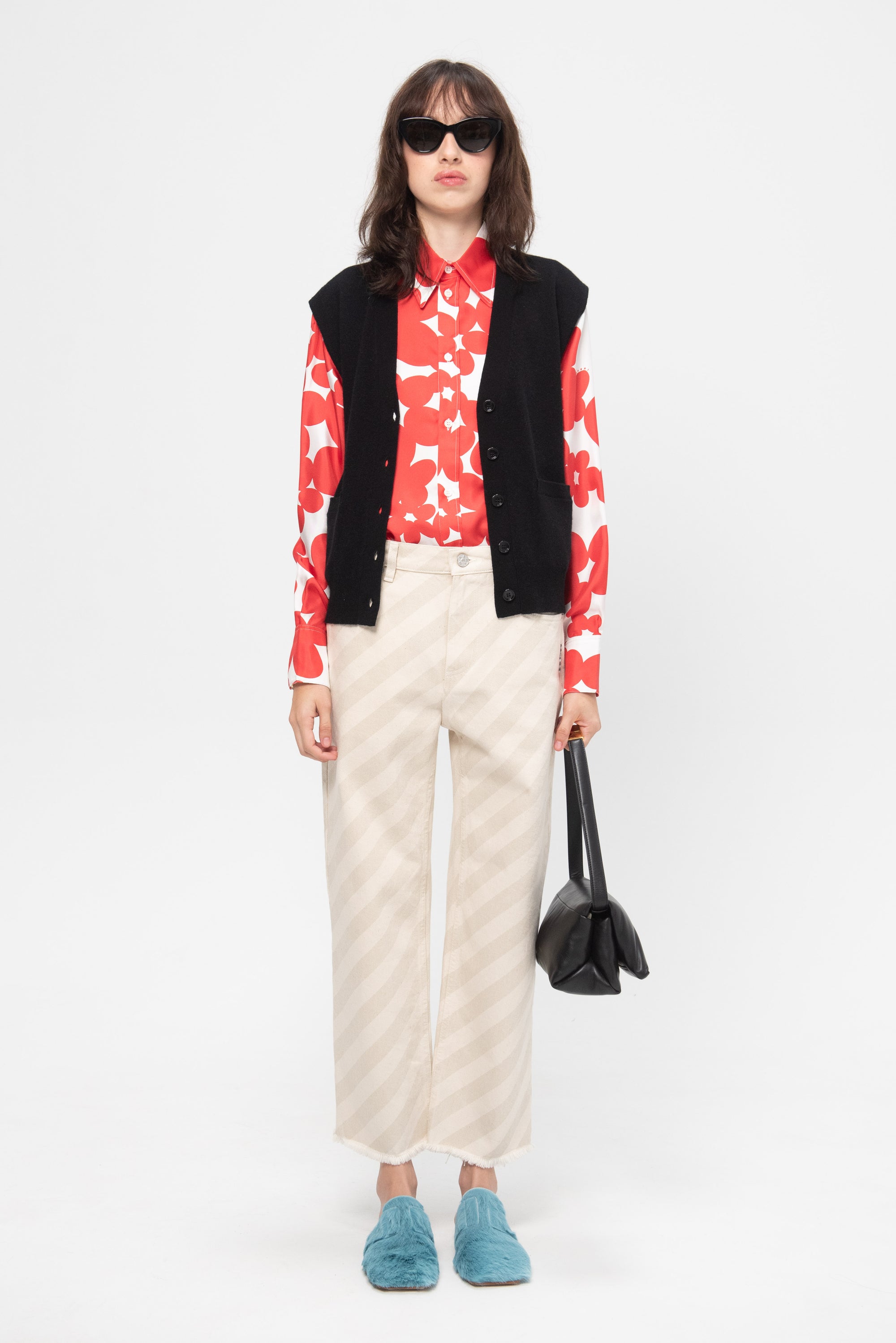 Silk Shirt with Dillies print, Crimson