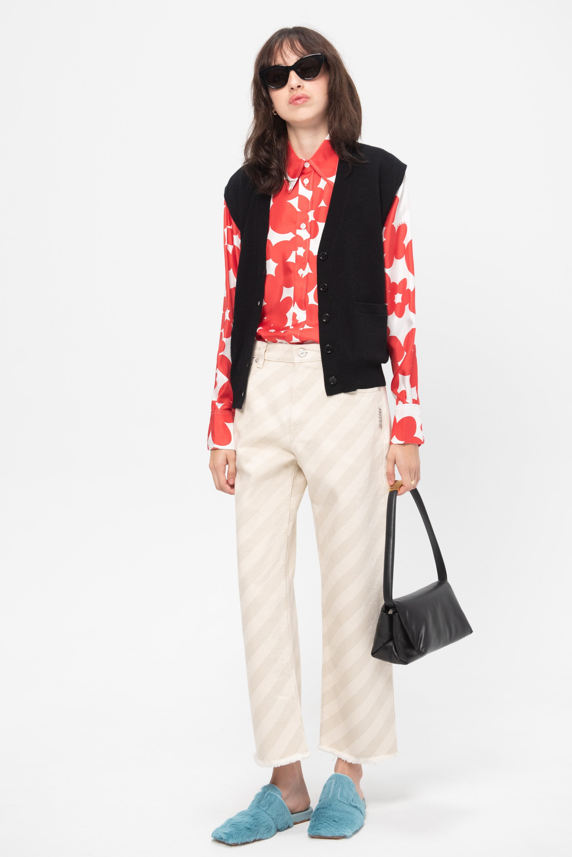 Silk Shirt with Dillies print, Crimson