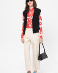 Silk Shirt with Dillies print, Crimson