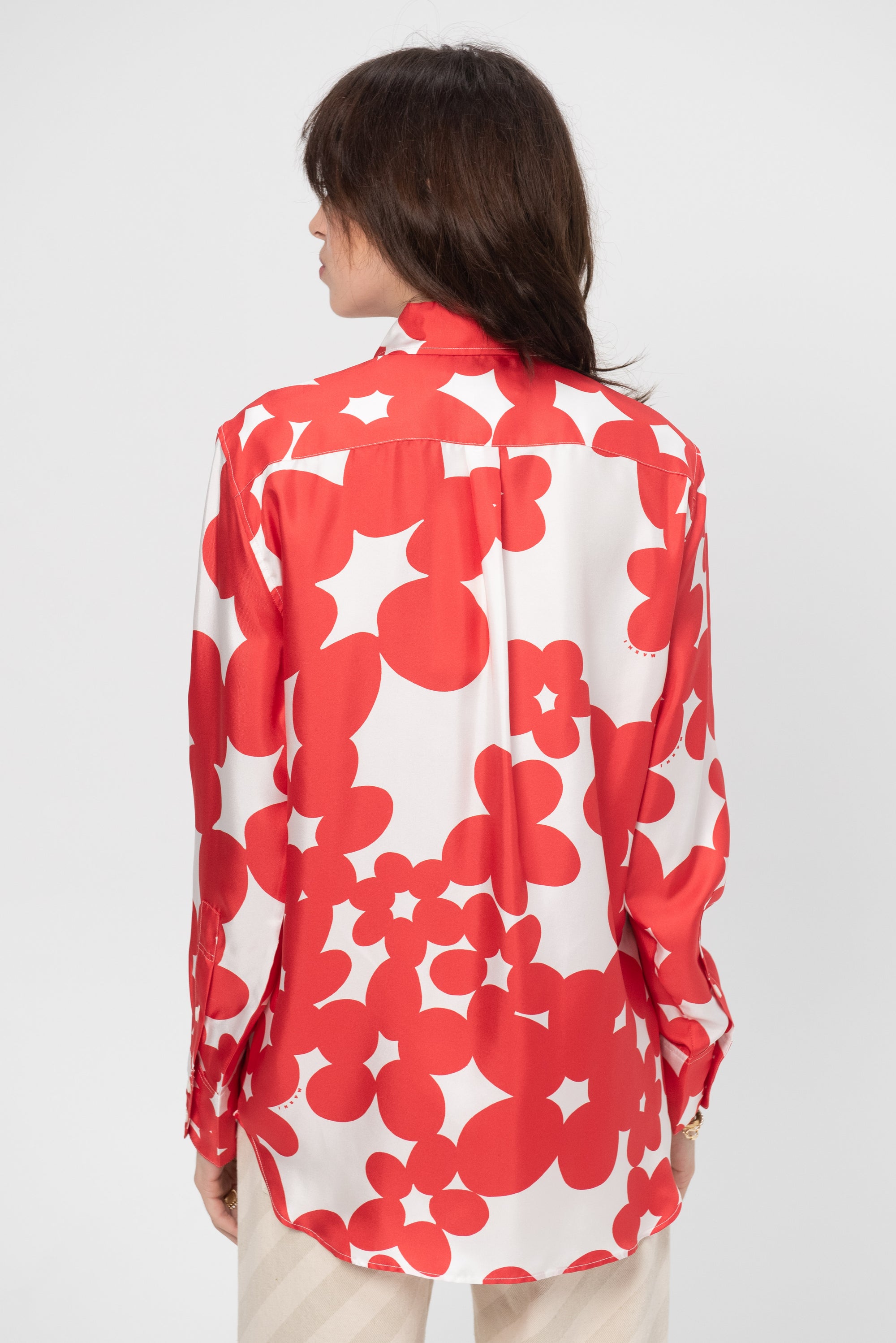 Silk Shirt with Dillies print, Crimson