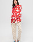 Silk Shirt with Dillies print, Crimson