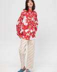 Silk Shirt with Dillies print, Crimson