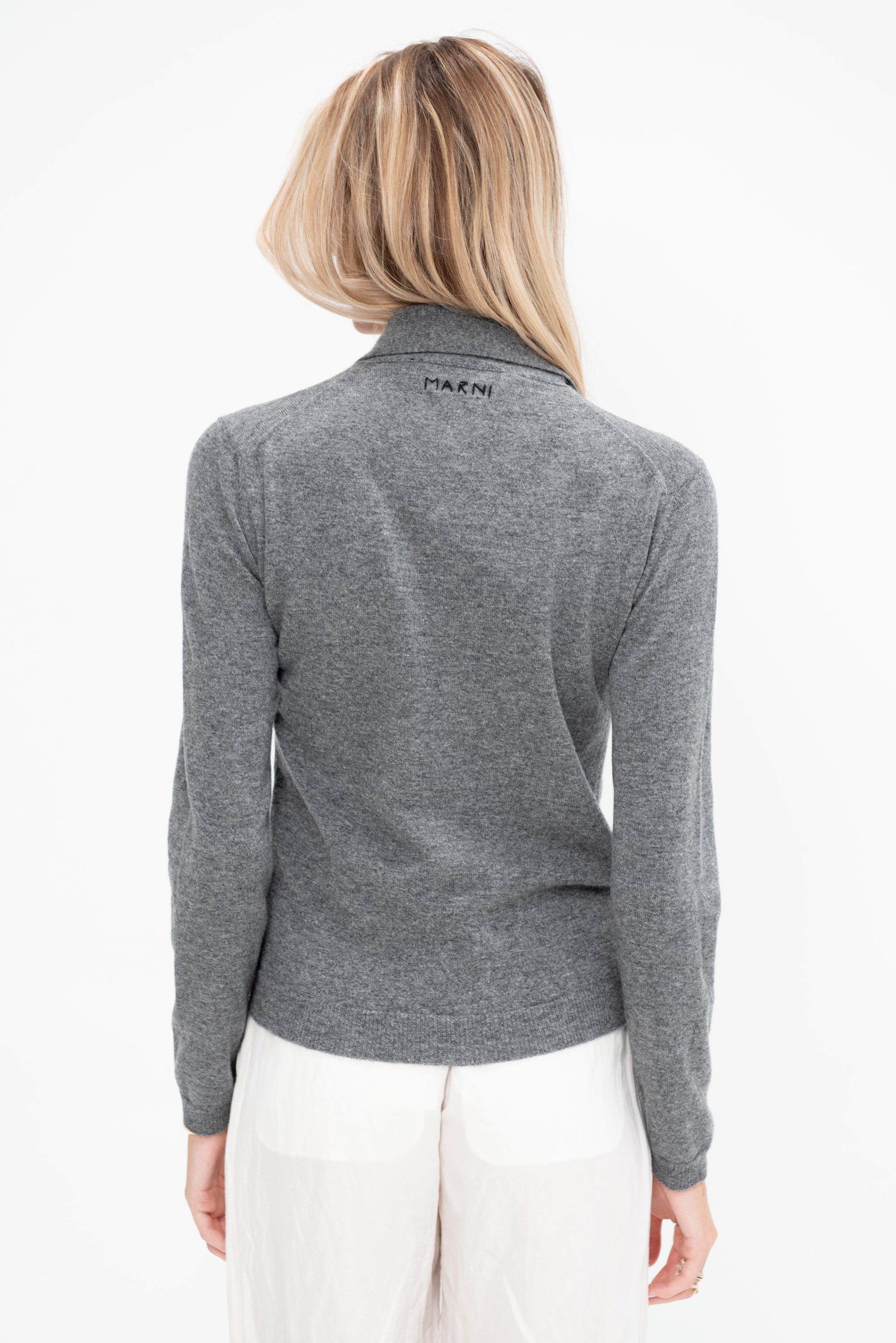 Bicolor Placket Cardigan, Graphite
