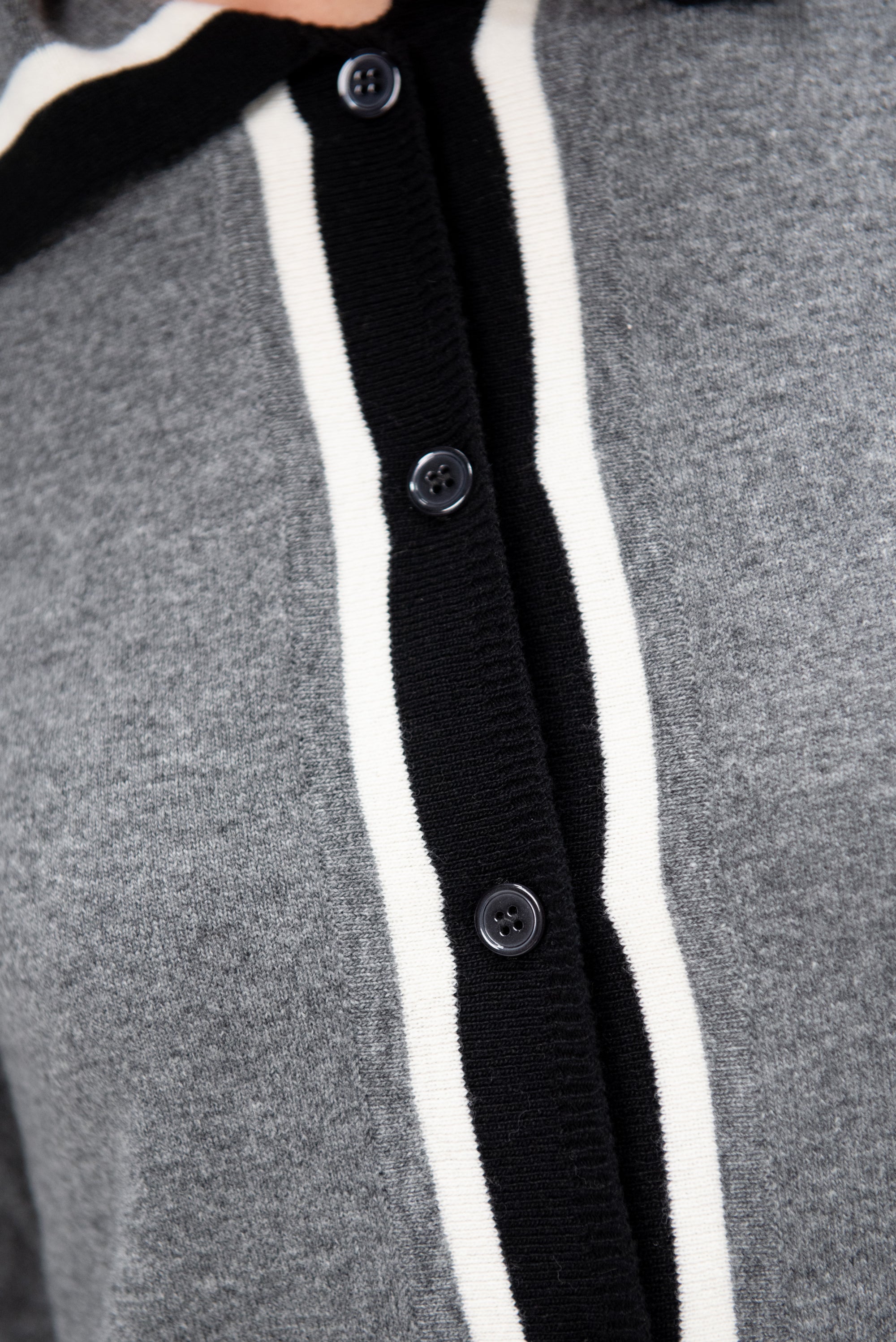 Bicolor Placket Cardigan, Graphite