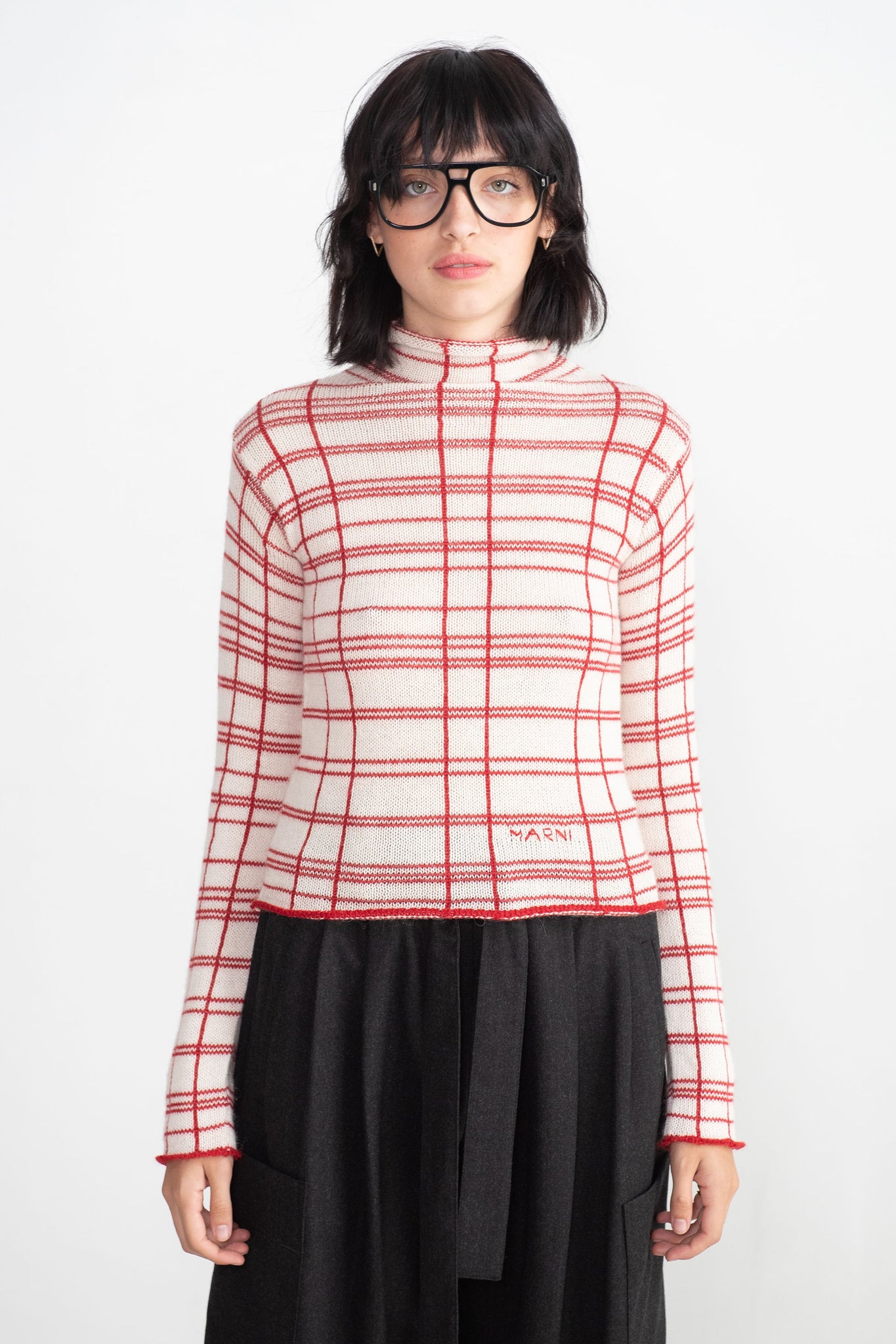 MARNI - Turtleneck Sweater, Red & White