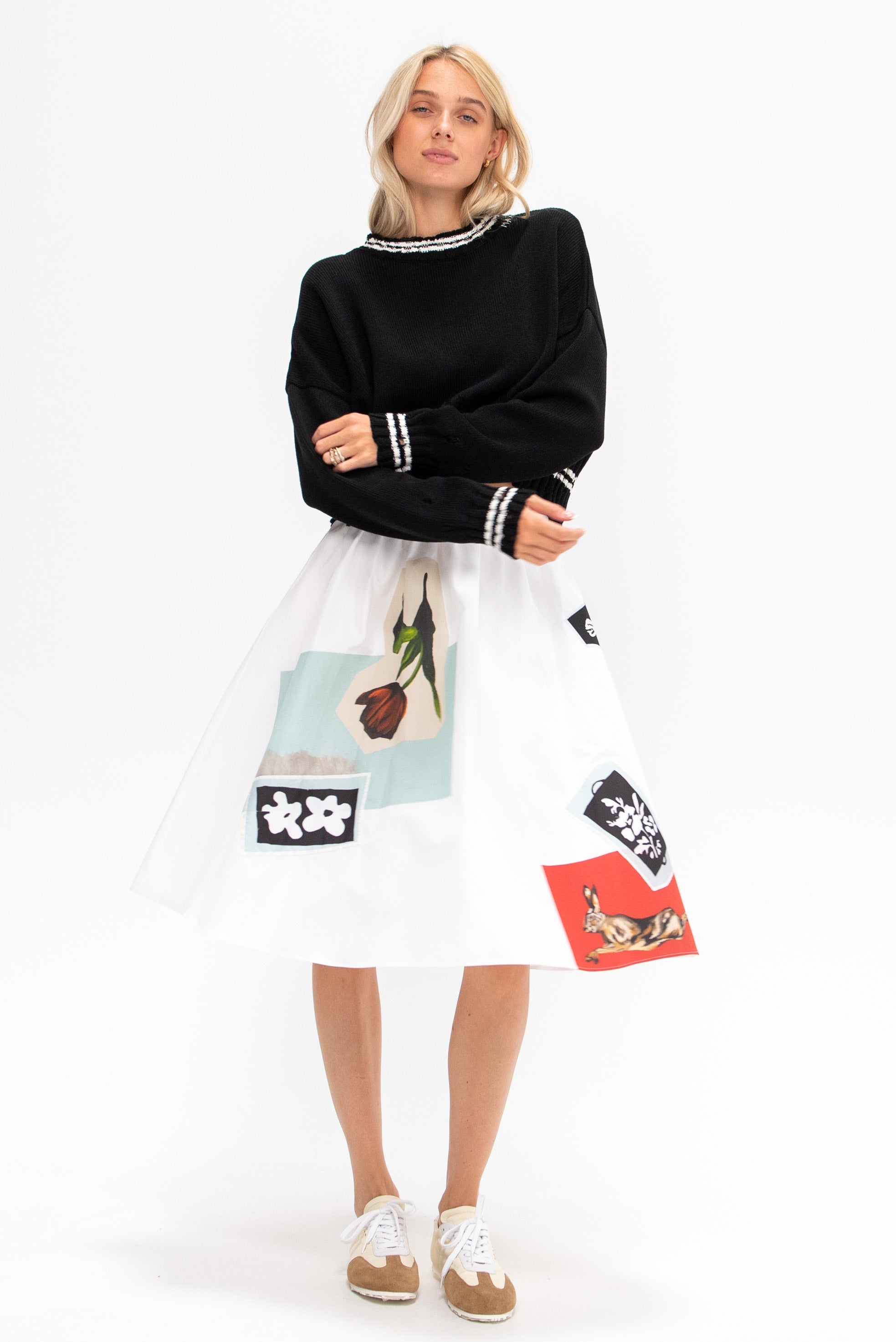 Poplin A-line Skirt, Lily White