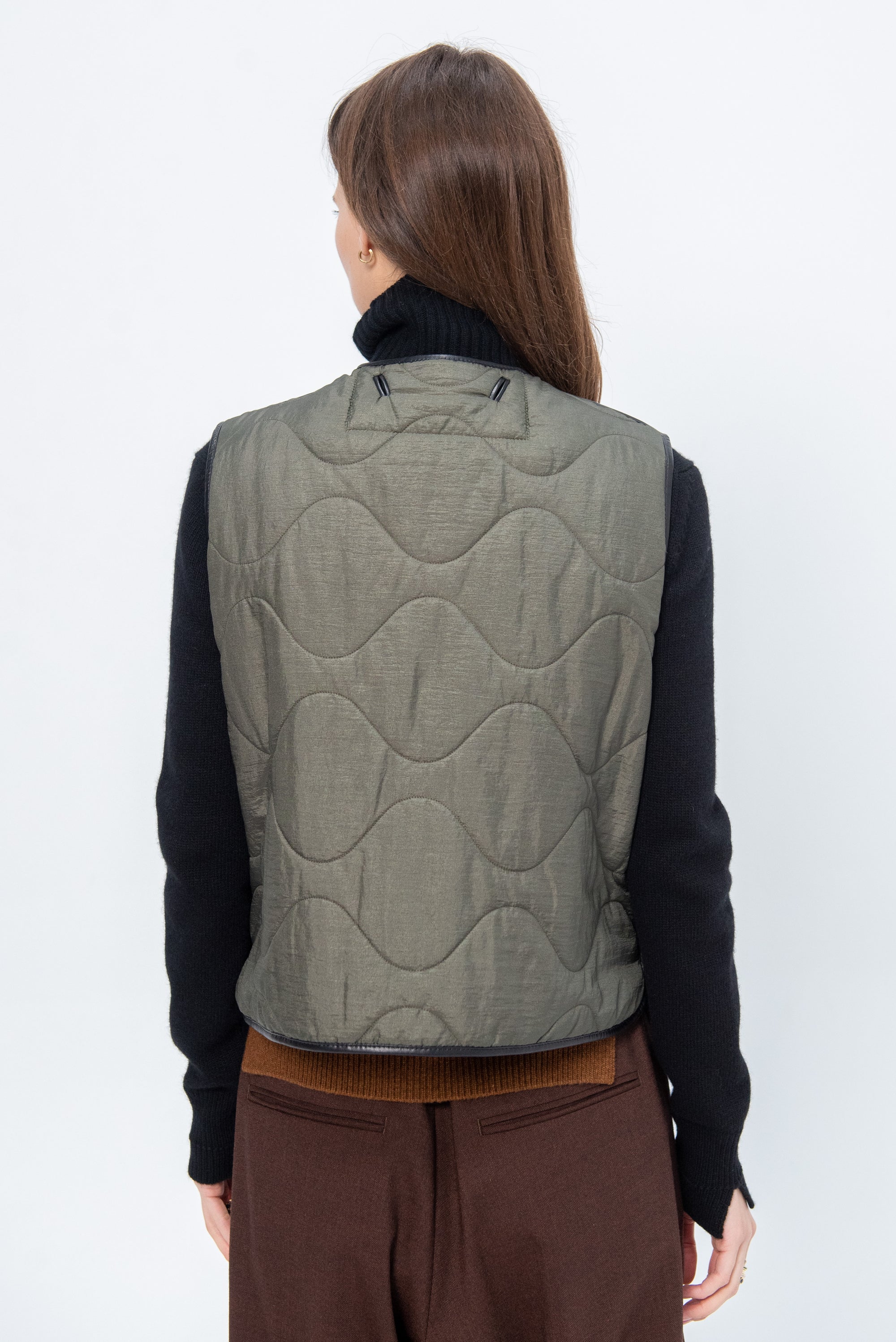 Cropped Aviator Vest, Black &amp; Dark Olive