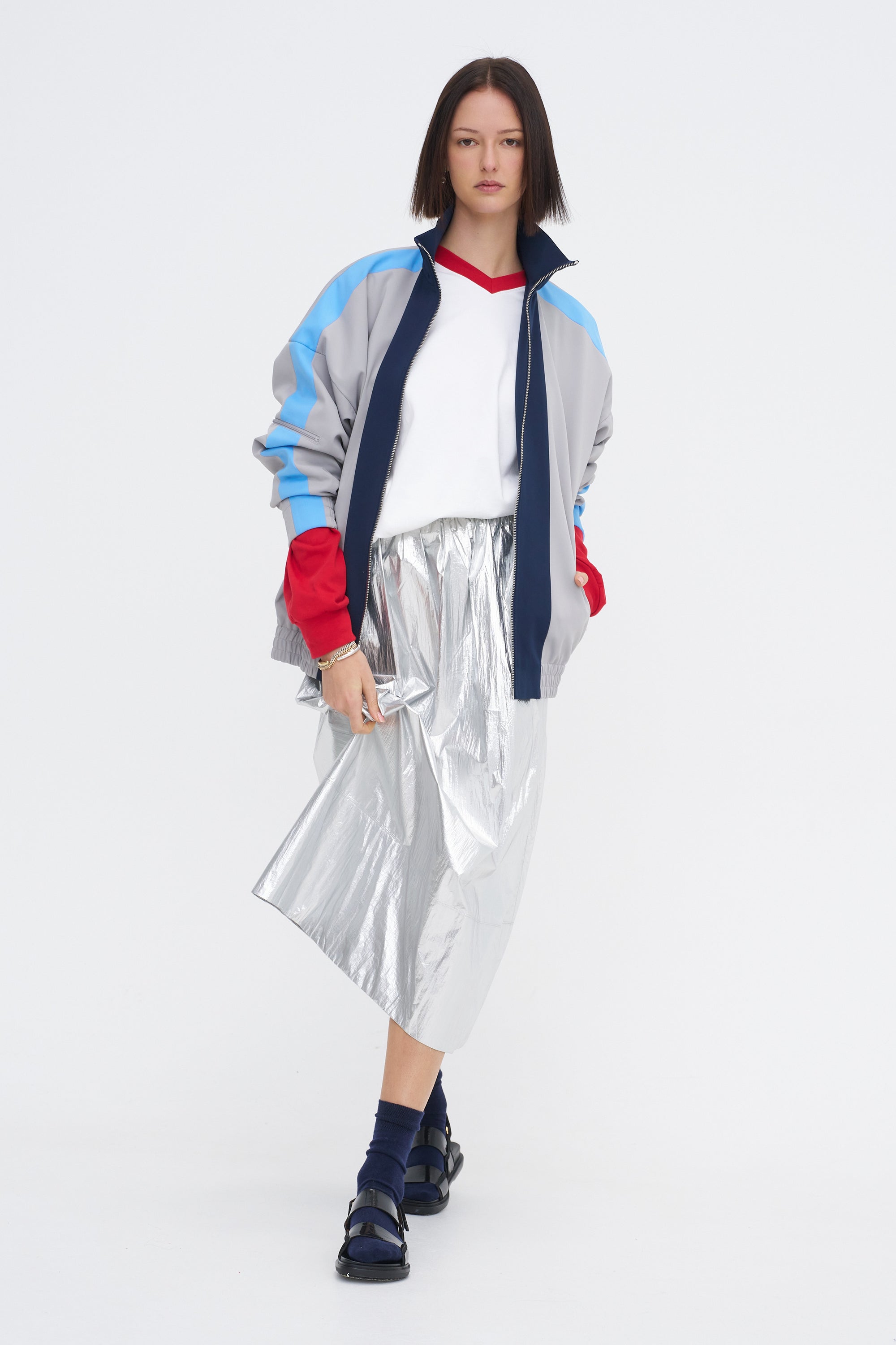 Metallic Nylon Pull On Full Skirt, Silver