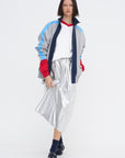 Metallic Nylon Pull On Full Skirt, Silver