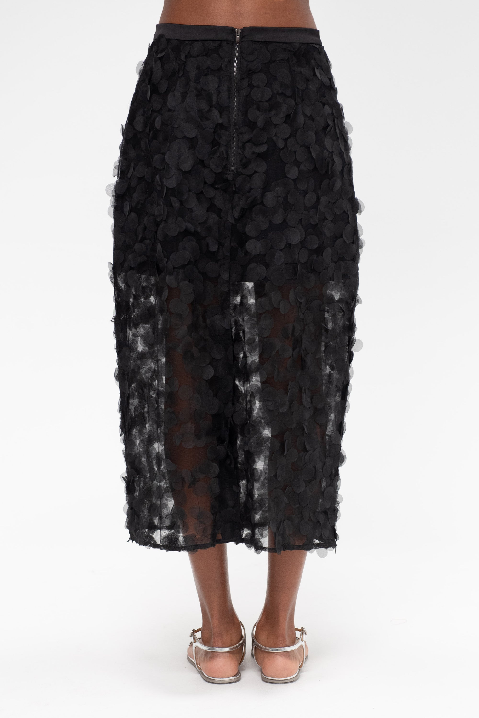 Appliqued Midi Skirt, Black