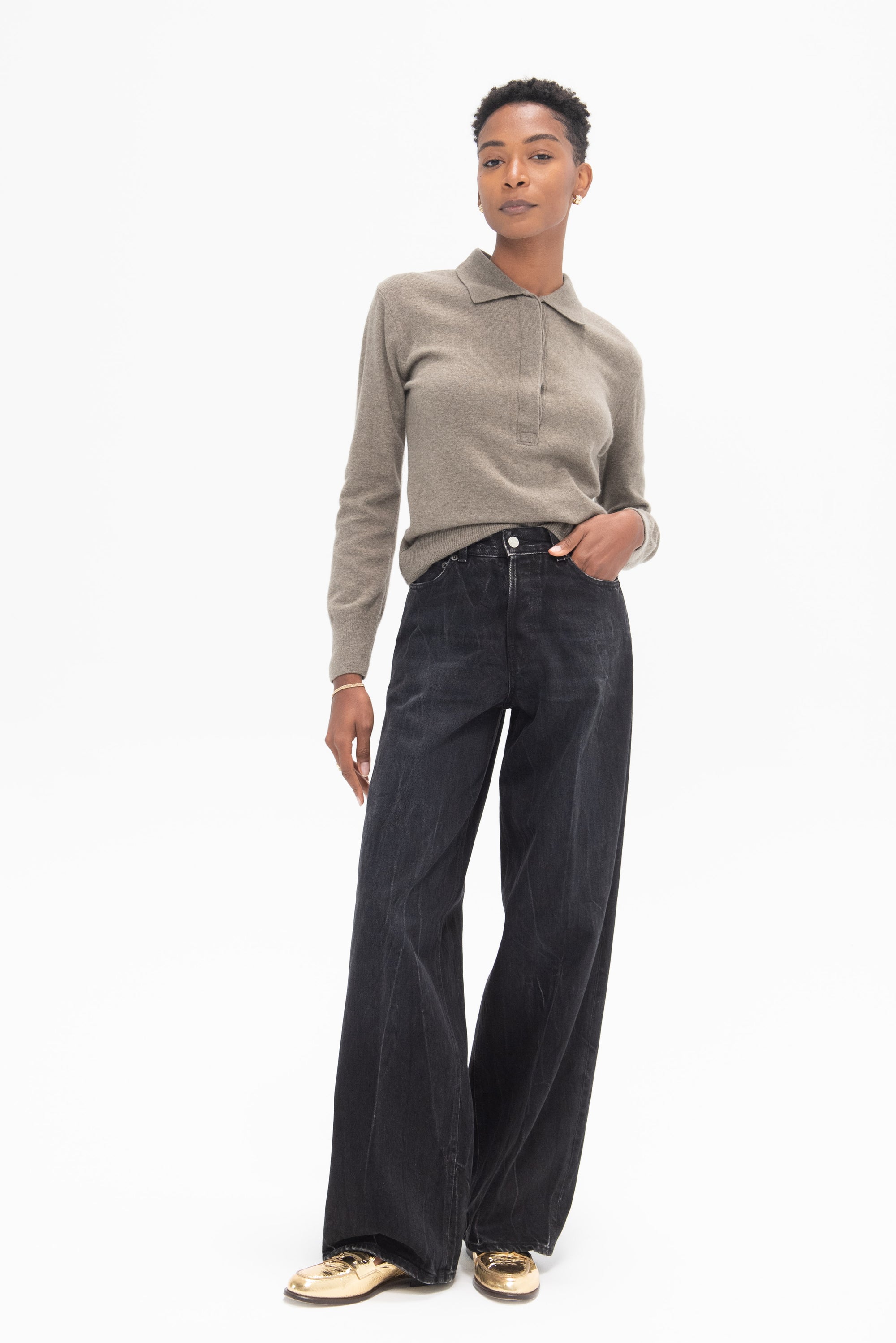MIJEONG PARK - Cashmere Polo Sweater, Greige