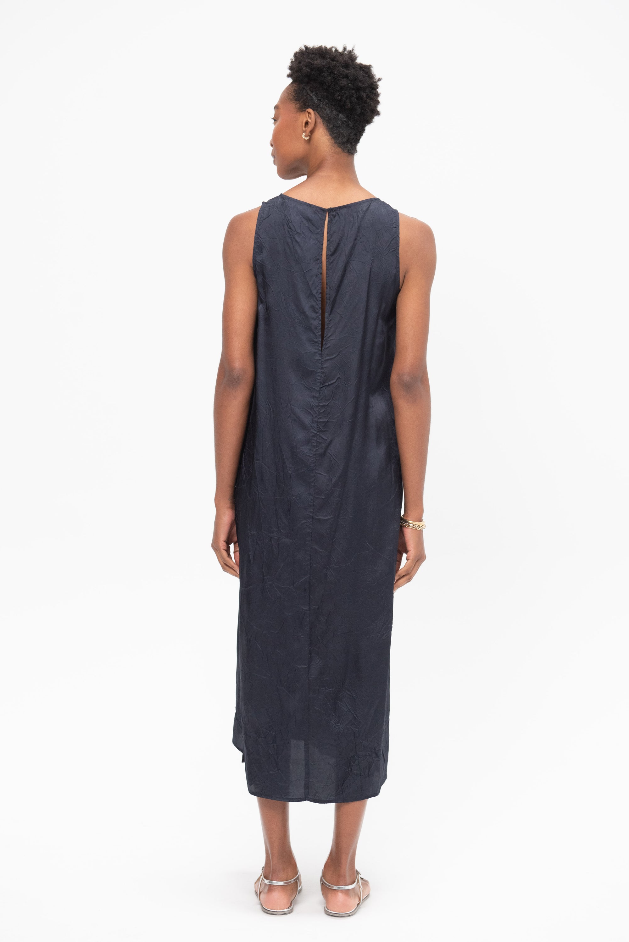 Creased Satin Midi Dress, Navy