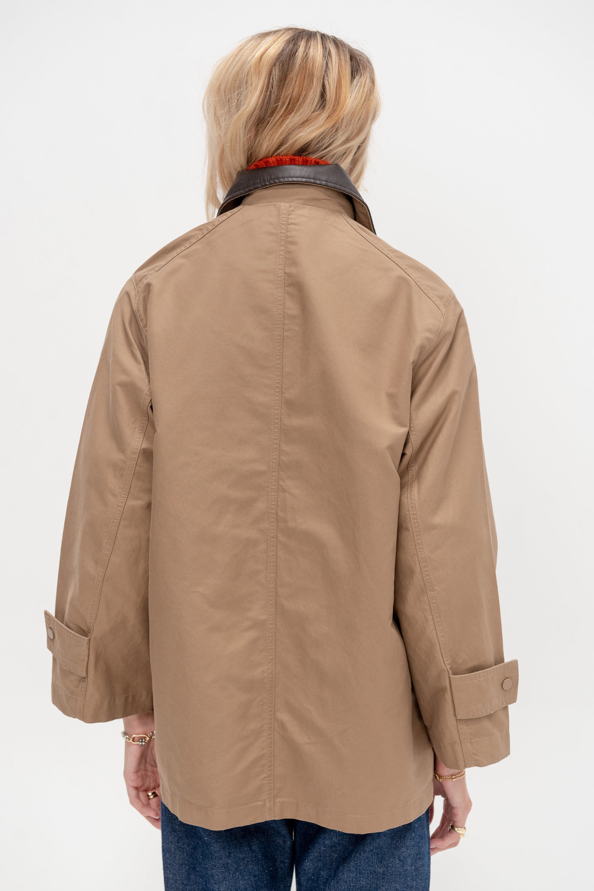 Contrast Collar Work Jacket, Dark Beige