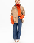 Contrast Collar Work Jacket, Dark Beige