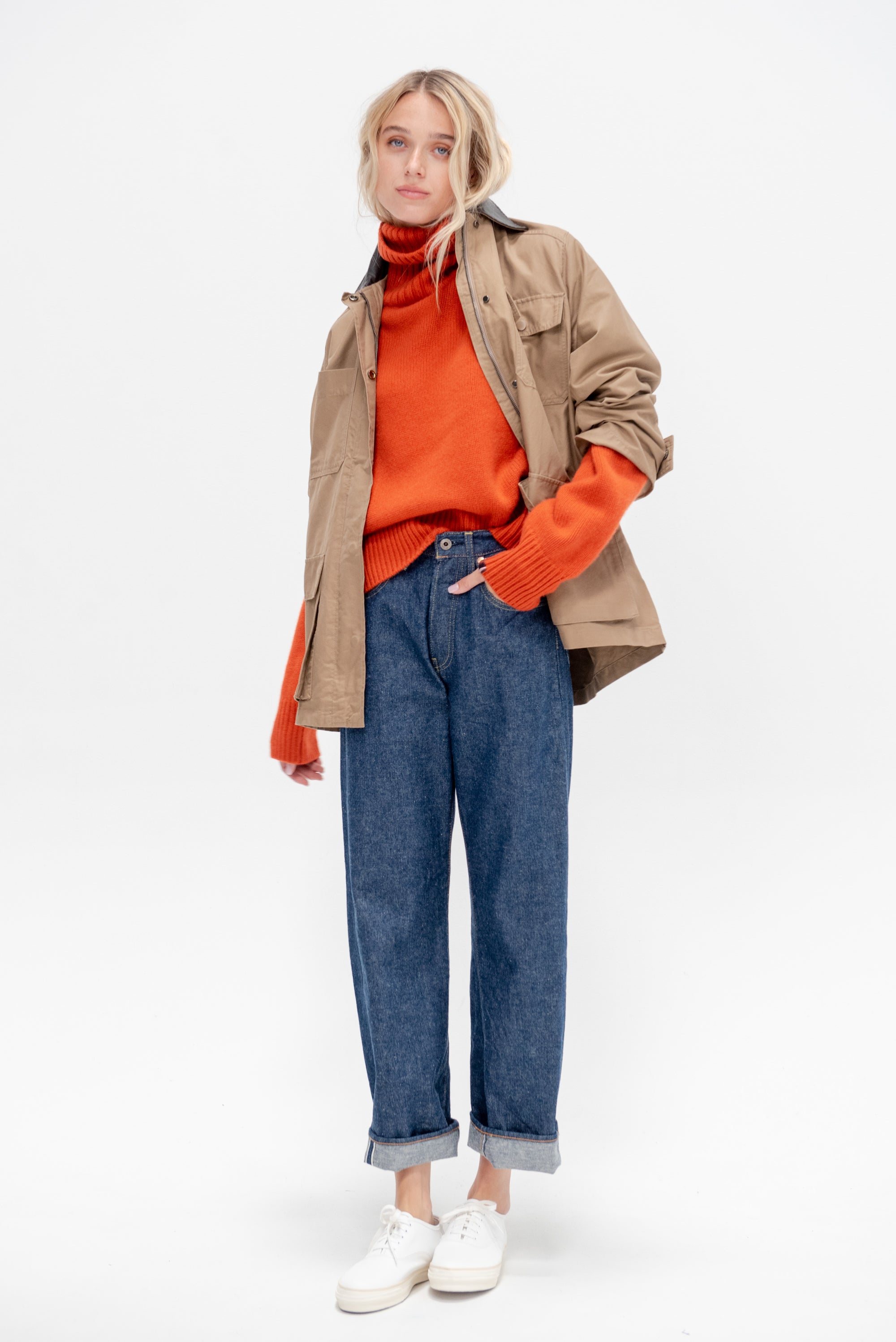 Contrast Collar Work Jacket, Dark Beige
