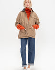 Contrast Collar Work Jacket, Dark Beige