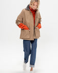 Contrast Collar Work Jacket, Dark Beige