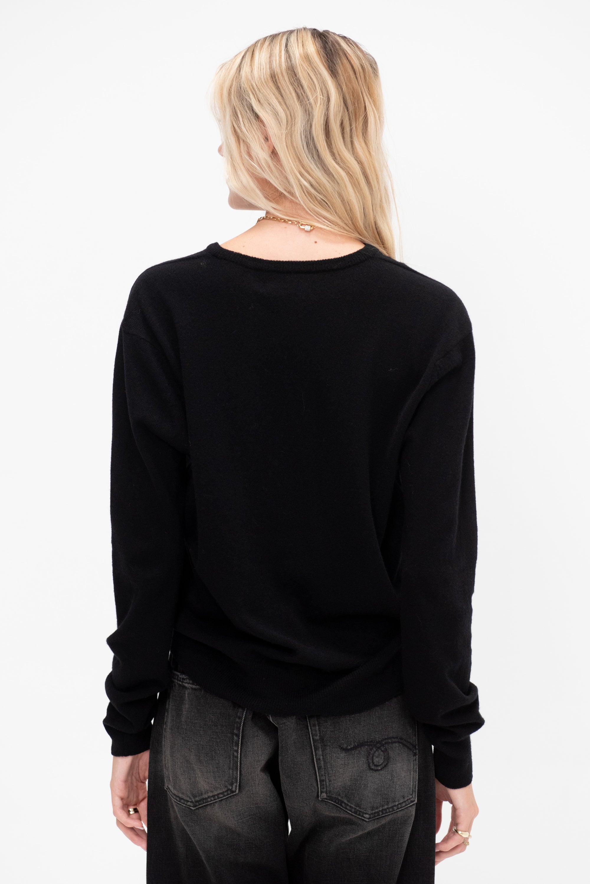 Cashmere Blend V-neck Knit, Black