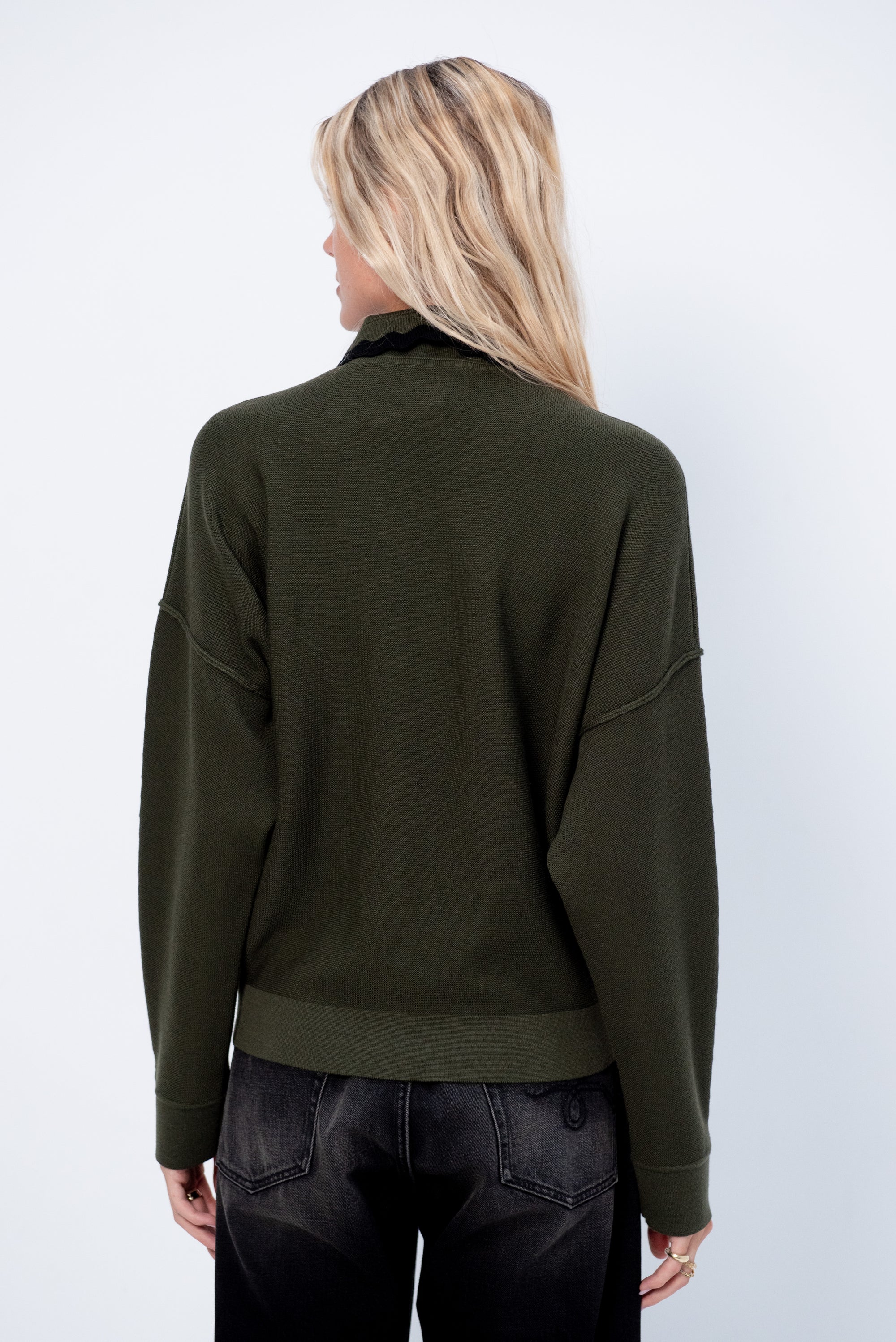 Duchesse - Long Sleeves Knit Top, Kaki &amp; Noir