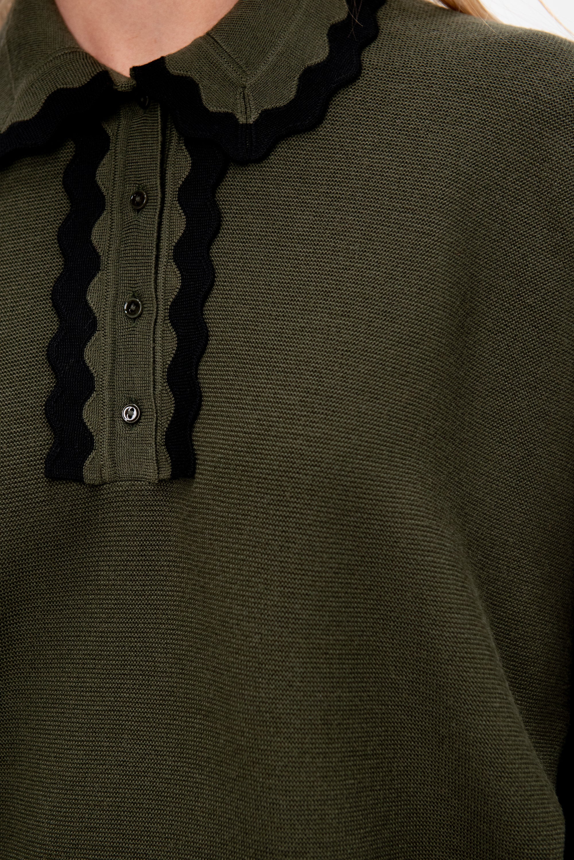 Duchesse - Long Sleeves Knit Top, Kaki &amp; Noir
