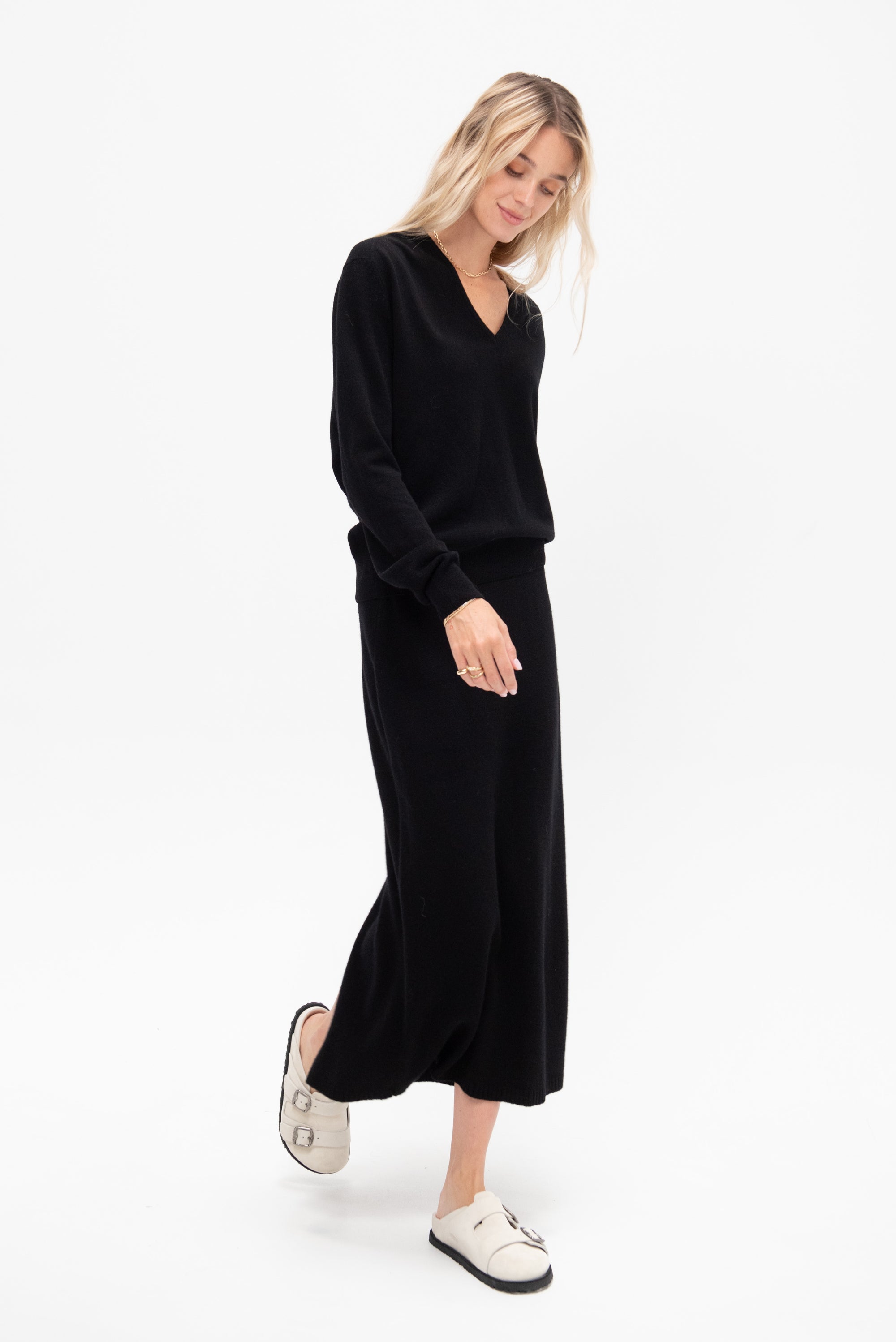 Cashmere Blend Knit Midi Skirt, Black